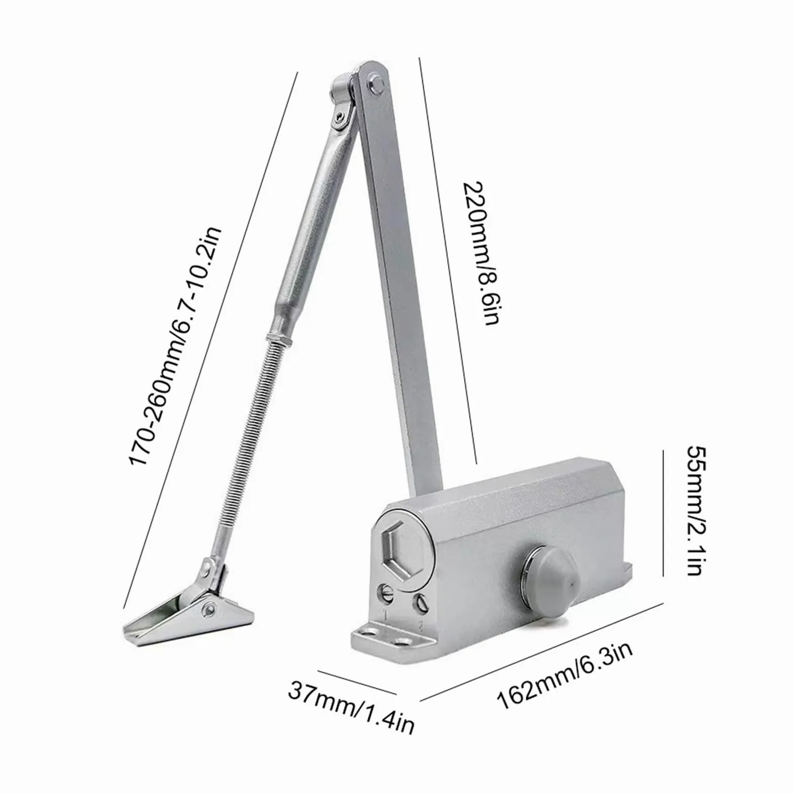 Chiudiporta automatico sistema di sicurezza regolabile velocità di chiusura/chiusura in alluminio per porte sinistra e destra 25-85 kg, facile per uso domestico commerciale (peso porta 45