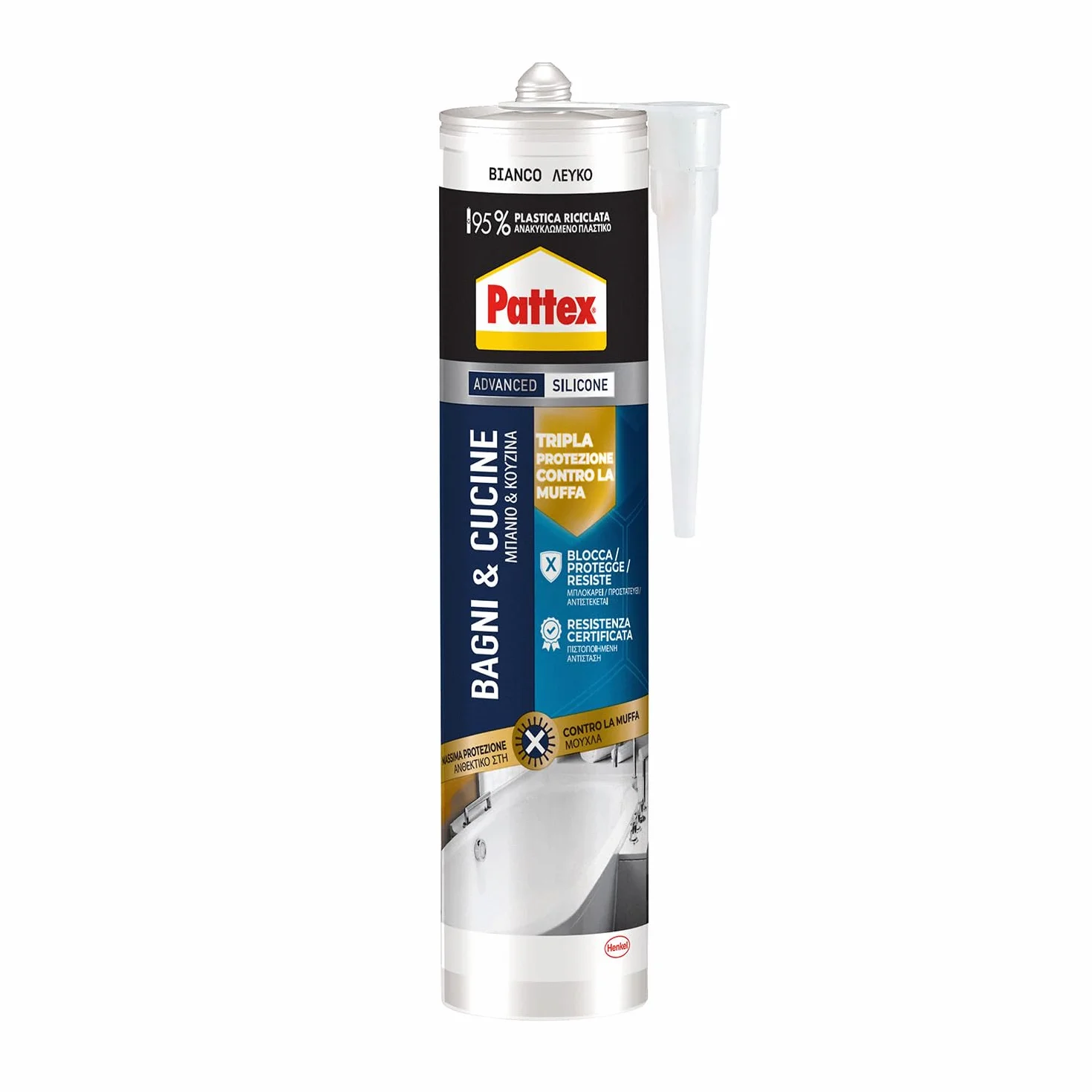 Pattex Sigillante bianco Tripla Protezione antimuffa Silicone resistente all'acqua 300ml