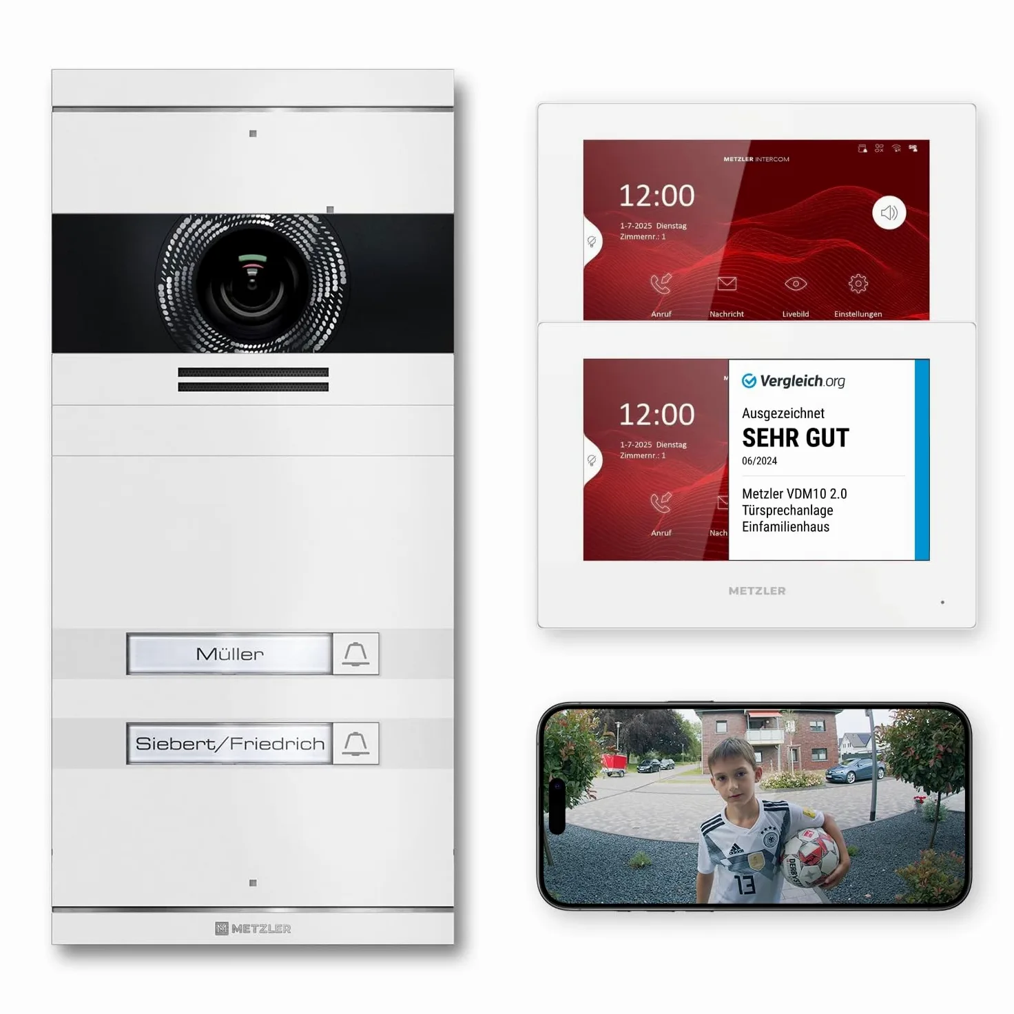 Metzler VDM10 2.0 Videocitofono kit completo con targhetta nome intercambiabile - LAN PoE - citofono video con telecamera HD per casa bifamiliare, app per smartphone, antracite in acciaio inox V2A