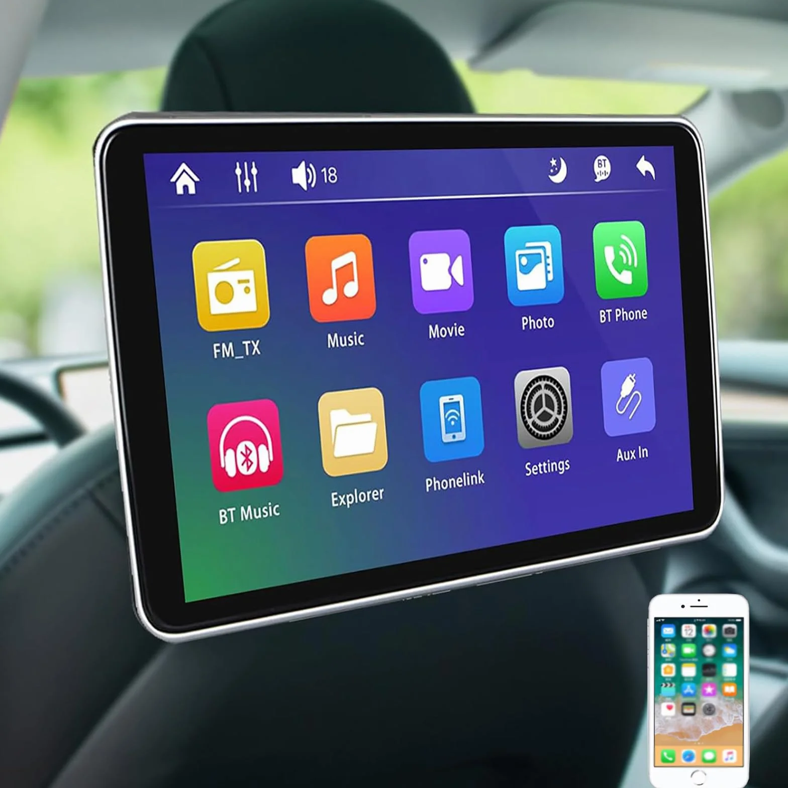 Monitor da 10,1/11,6 Pollici per Poggiatesta Auto, Lettore Mp5 con Touchscreen IPS HD, Supporta La Connessione Bluetooth/USB/FM/Scheda TF/Telefono Cellulare Wireless 10.1″