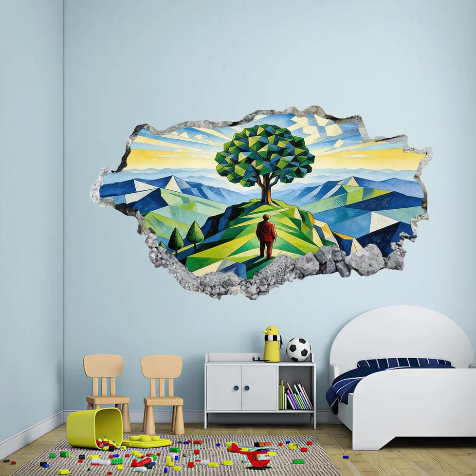 Decorazione da parete 3D, Susa Tattoo Smashed Art Decalcomanie per poster rimovibili, Paesaggio Geometrico Decalcomanie in vinile Decorazioni per la casa Camera dei Nursery Decor