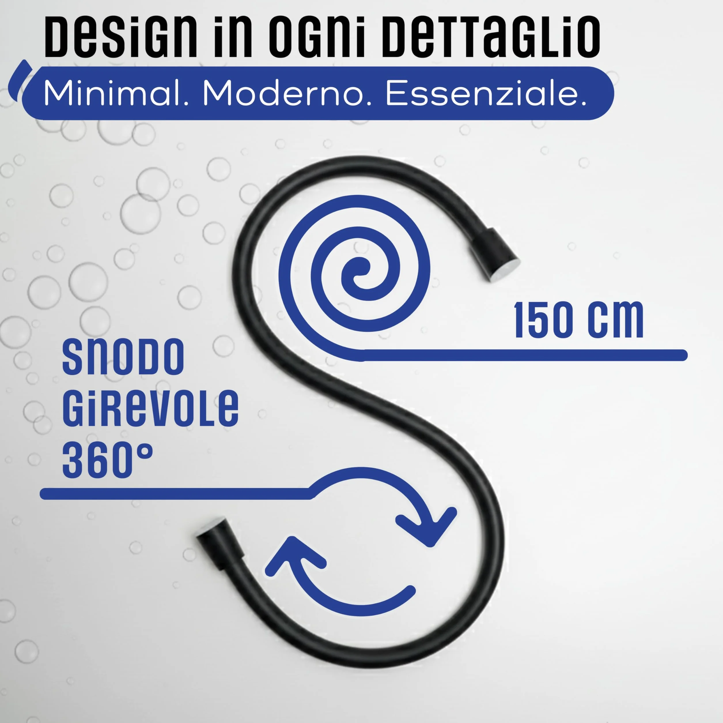 Flessibile Doccia 150 cm Universale in PVC – Tubo Doccia Antipiega con Giunti Rinforzati e Kit Accessori – Installazione Facile e Compatibile con Tutti i Doccini Standard