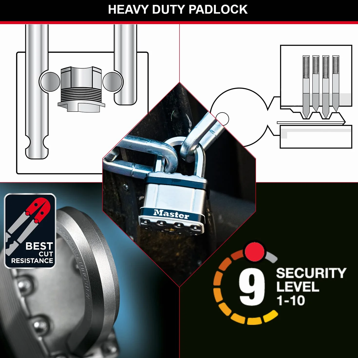 Master Lock Lucchetto ad Alta Sicurezza Ottimo per Portali, Garage