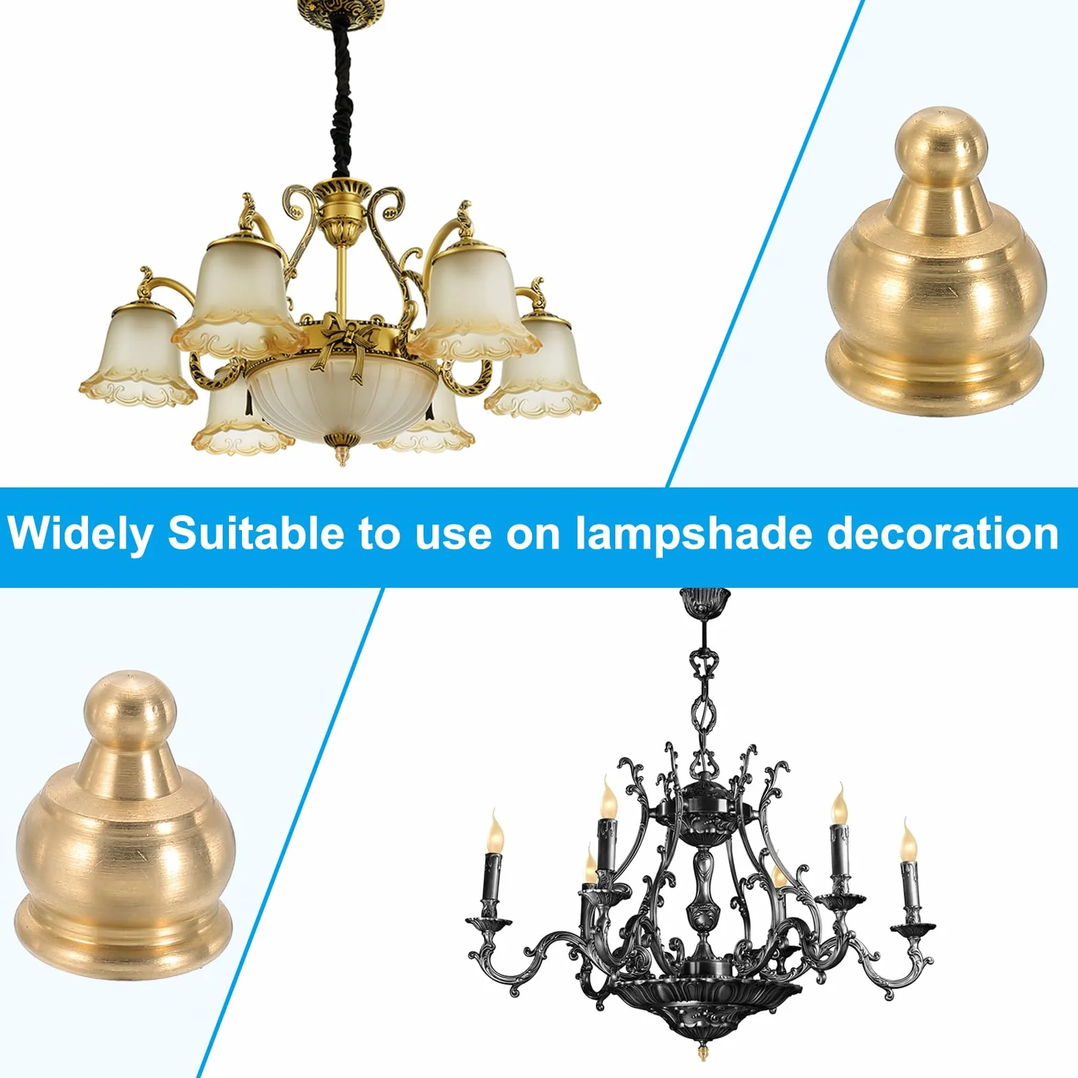 PATIKIL Pomelli Cappucci per Lampade 14.5 x 19mm Ottone Massiccio 2 Set con Adattatore Riduzione