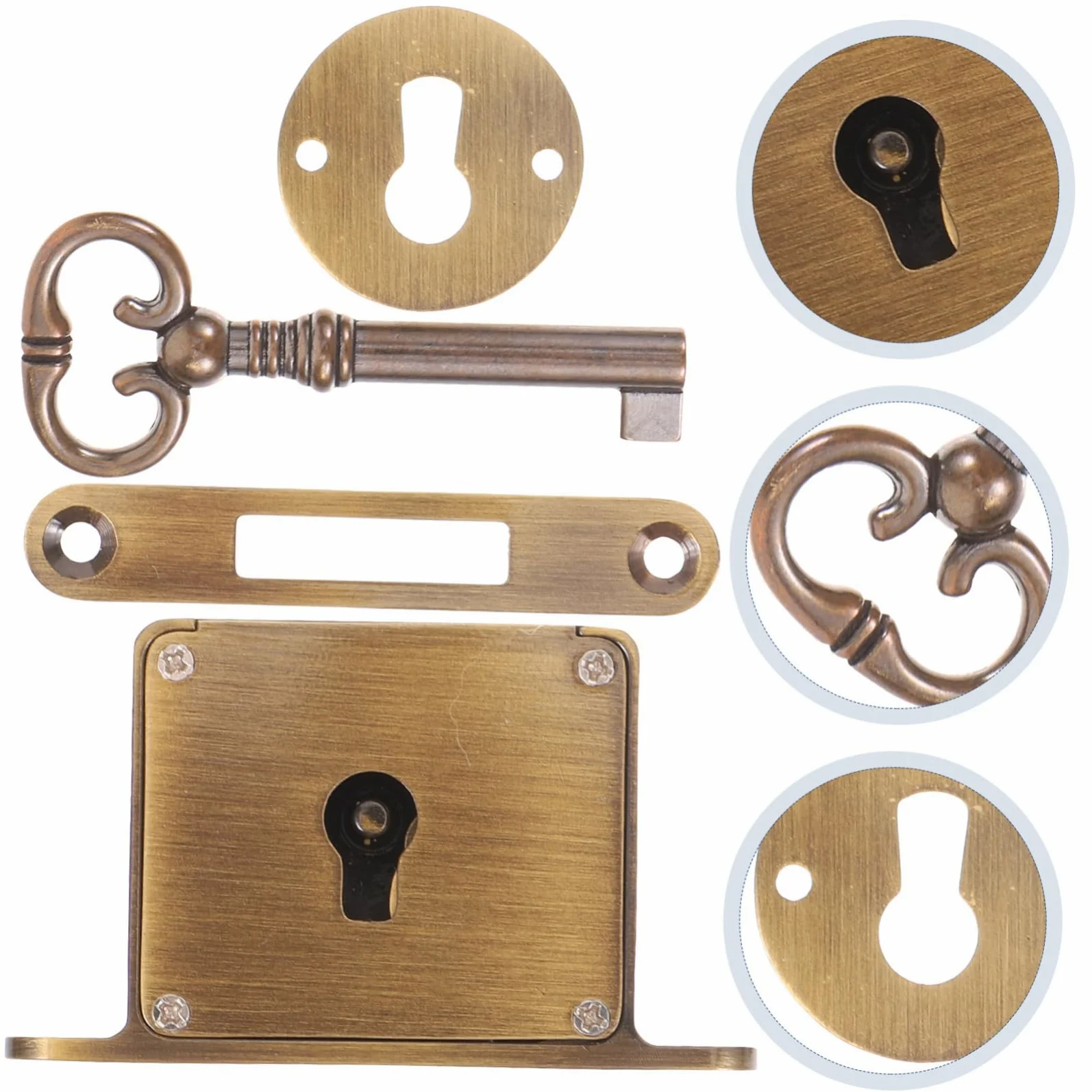 VILLCASE Serratura per Cassetto in Ottone Stile Antico, Antica Serratura per Mobili con Chiave, Protezione Contro Furto e Sicurezza per Archivi,