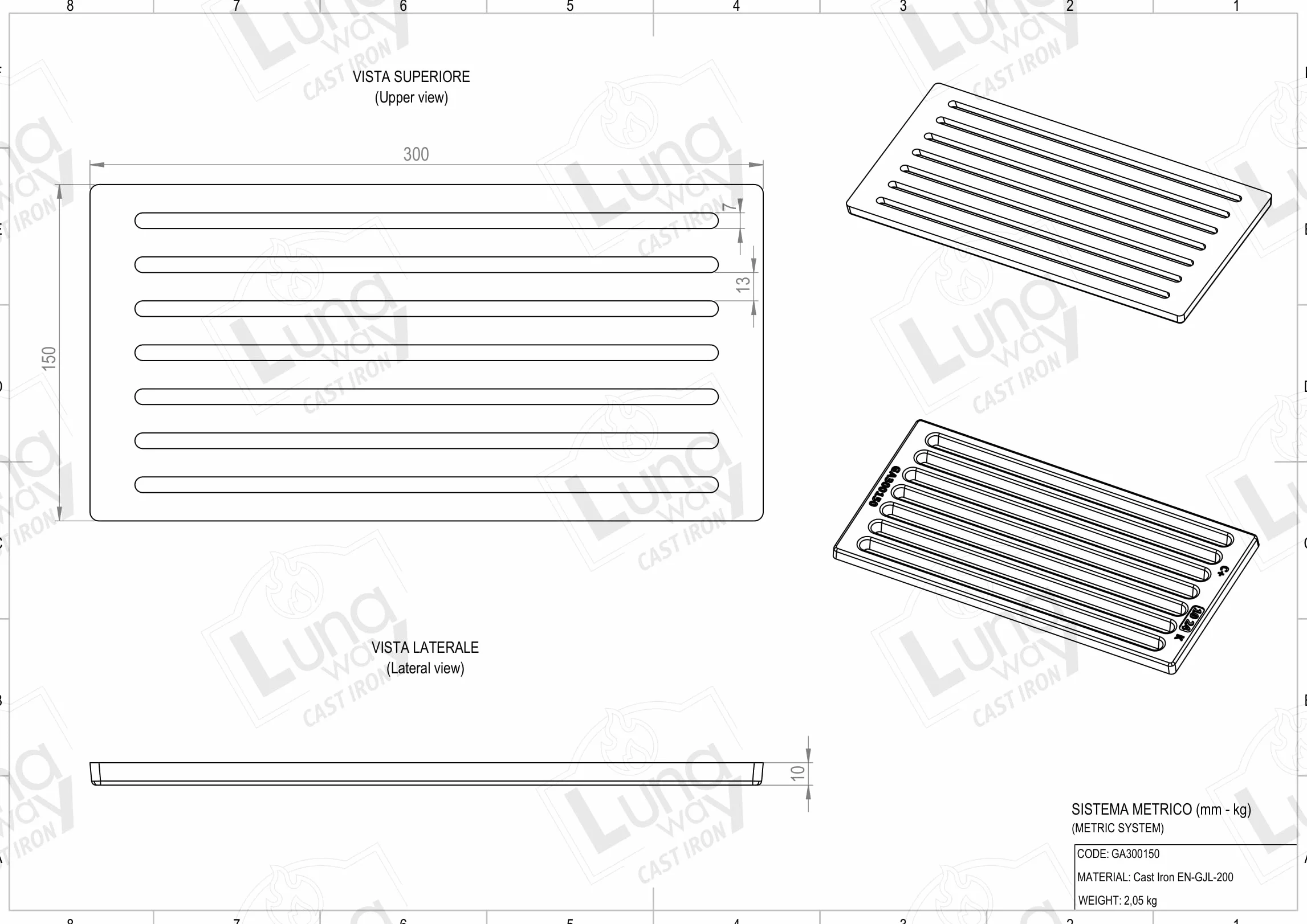 30 x 15 x 1 cm - Griglia per cenere in ghisa | Ottimizza il tiraggio camino | Resistente alte temperature | Facile pulizia, Qualità 100% ghisa by LUNA WAY CAST IRON