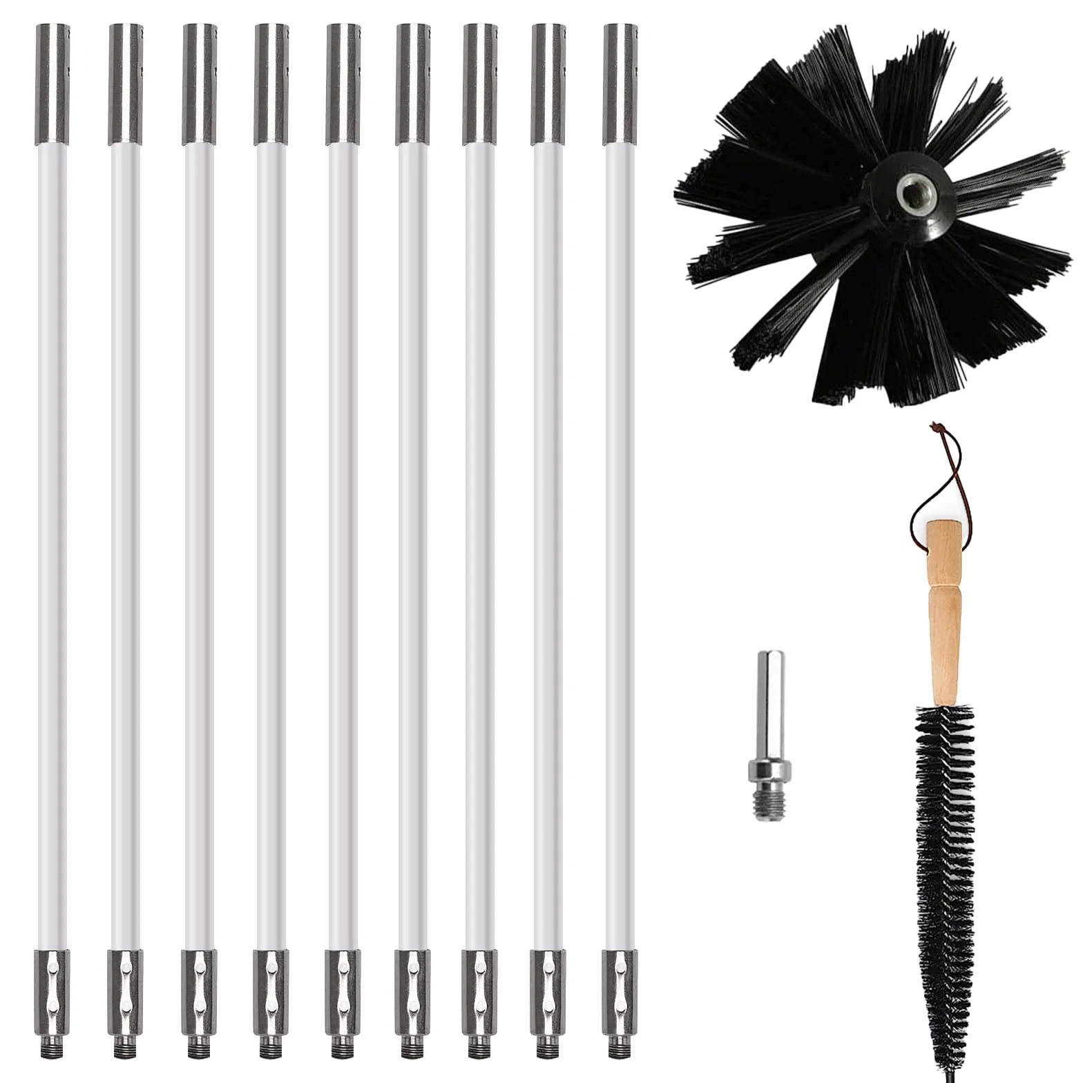 Nizirioo 12pcs Kit Di Spazzola Pulizia Camino, Spazzole Per Camino, Spazzola Per Canna Fumaria Spazzola Per La Pulizia Del Camino Con Aste Flessibili Testina Connettore Esagonale Pennello Lungo