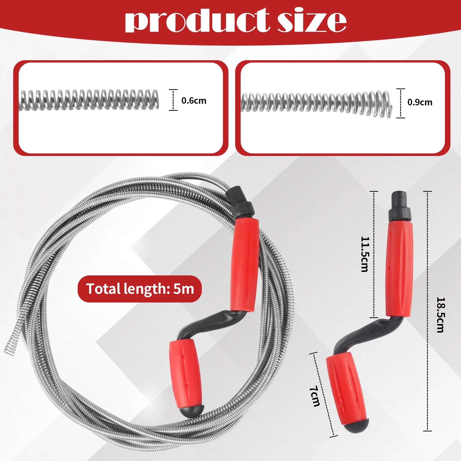 Sturatubi Sonda 5 m x 6 mm, Coclea per Pulizia Tubi Cucina Bagno
