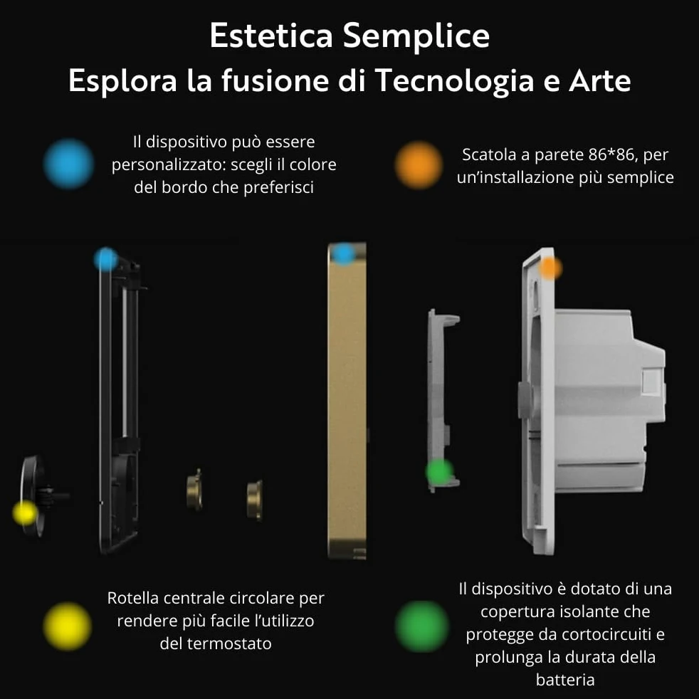 Termostato Temperatura Smart System Wifi. Sensore Temperatura - App Tuya e Smart Life, Termostato Ventilconvettore Programmazione - Schermo LCD IPS TFT, Alexa, 7 Lingue