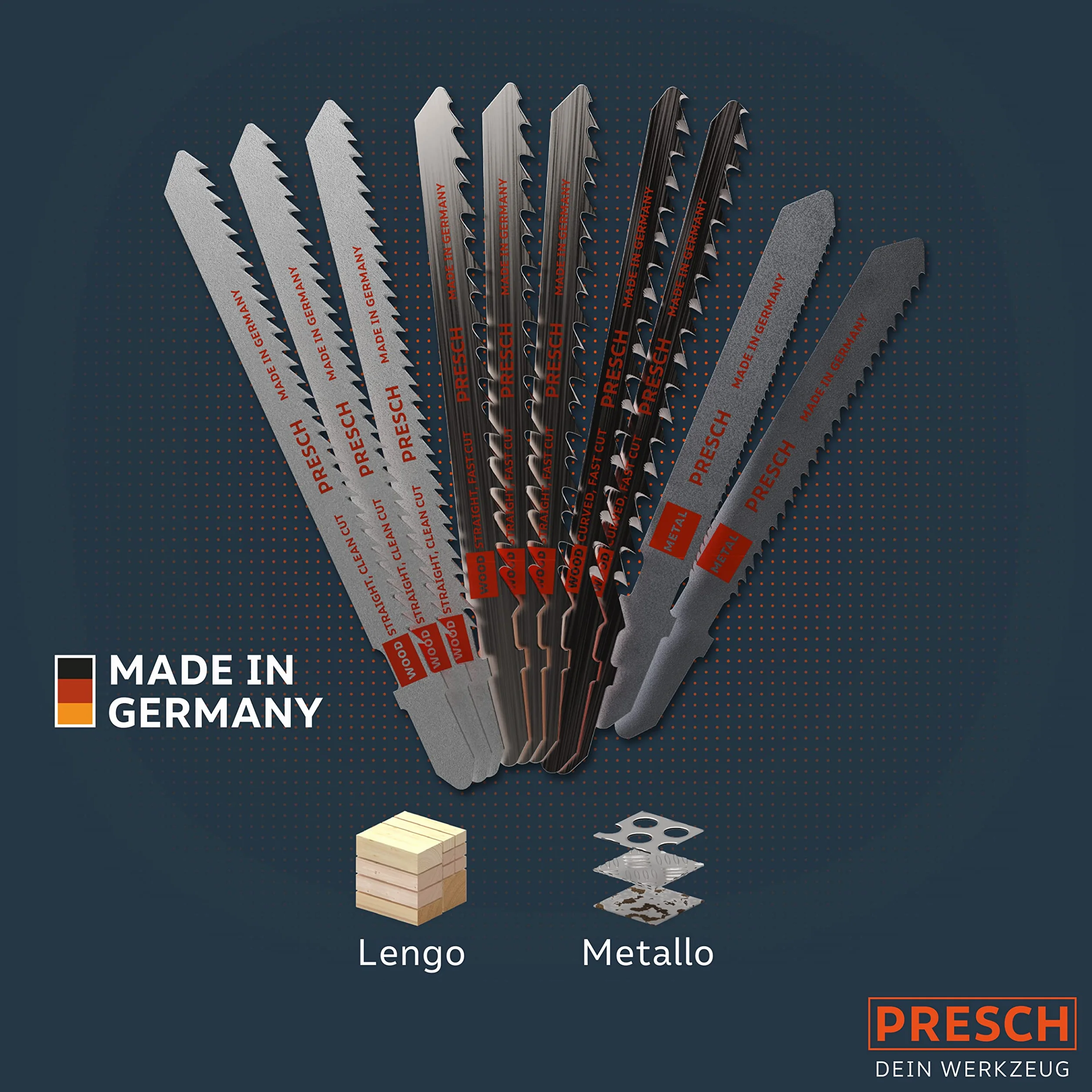 Presch Set di lame seghetto alternativo Metallo e Legno 10 pz. - Un unico set di lame per seghetto con codolo a T alternativo per tutte le applicazioni