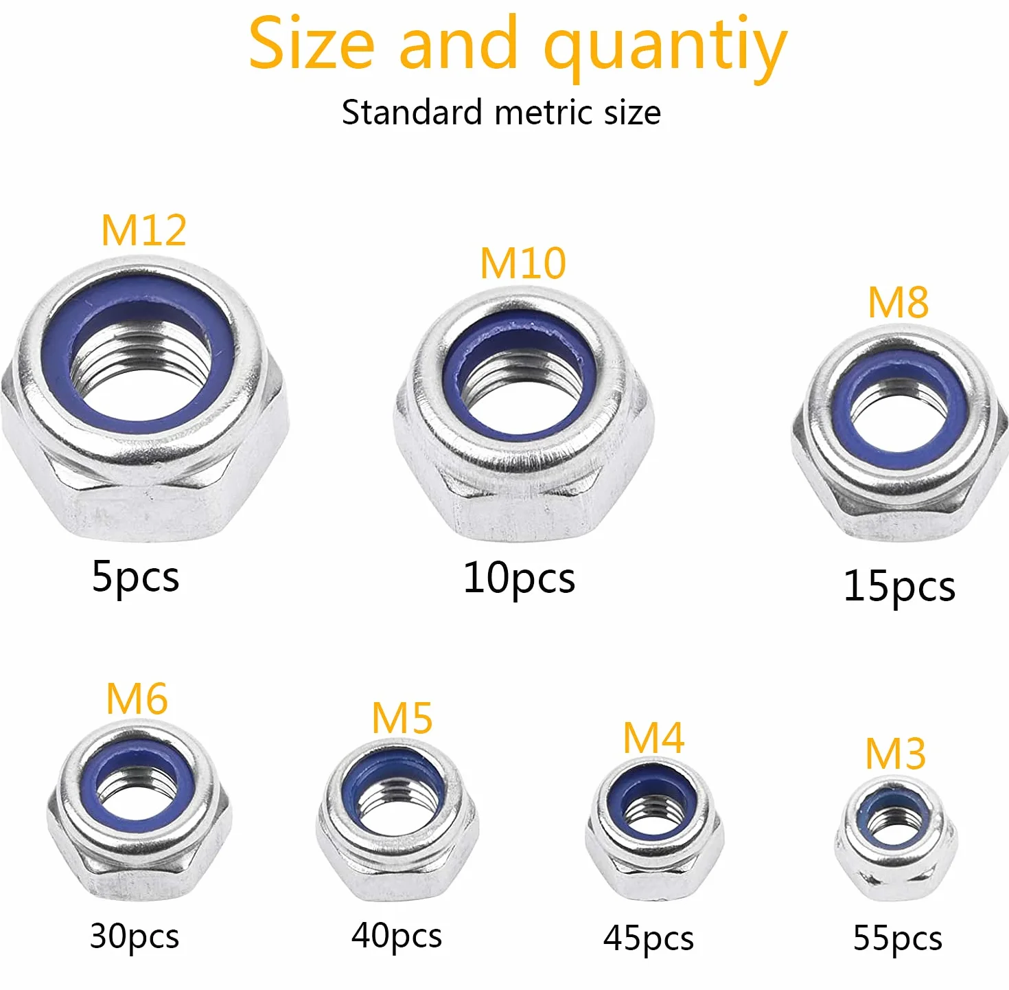 Dadi Autobloccanti Acciaio Inox M3 M4 M5 M6 M8 M10 M12 Set 200pz Controdado con Scatola