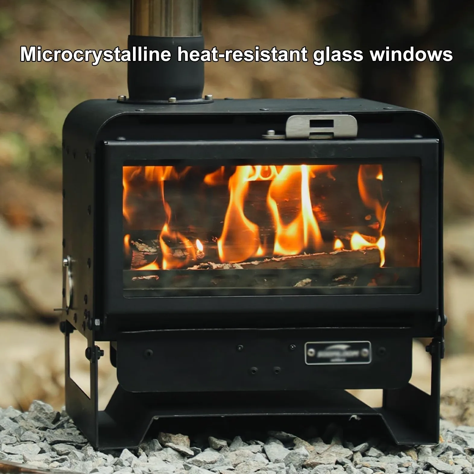Stufa a Legna da Campeggio Materiale in Acciaio Al Carbonio Vetro Microcristallino Mini Stufa a Legna Portatile Bordi Arrotondati Adatto per Campeggio e Tende