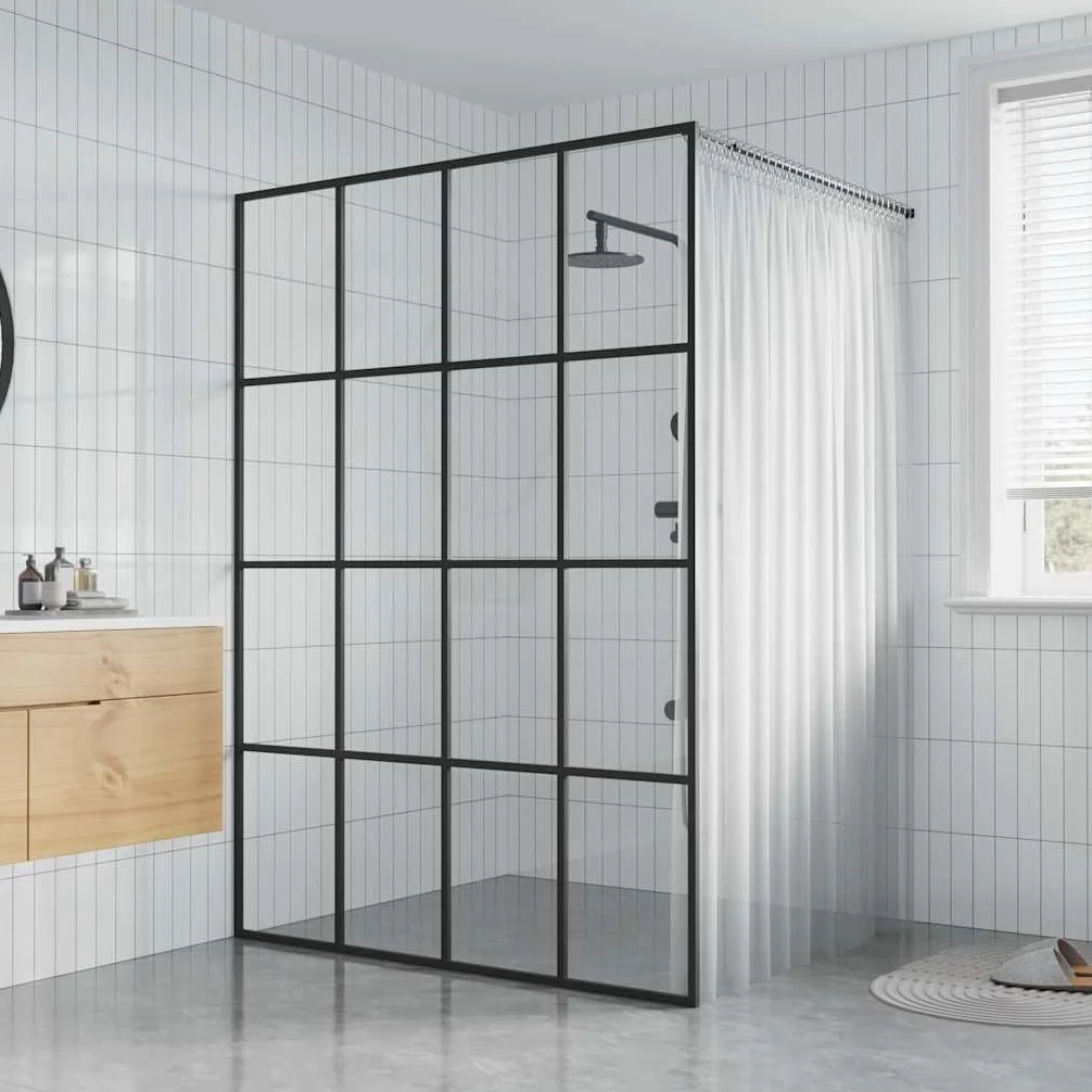 Parete doccia walk-in, vetro di sicurezza da 5 mm, 140 x 195 cm, telaio in alluminio, 4 pezzi, regolabile, paraspruzzi, bagno, sanitario, facile da montare