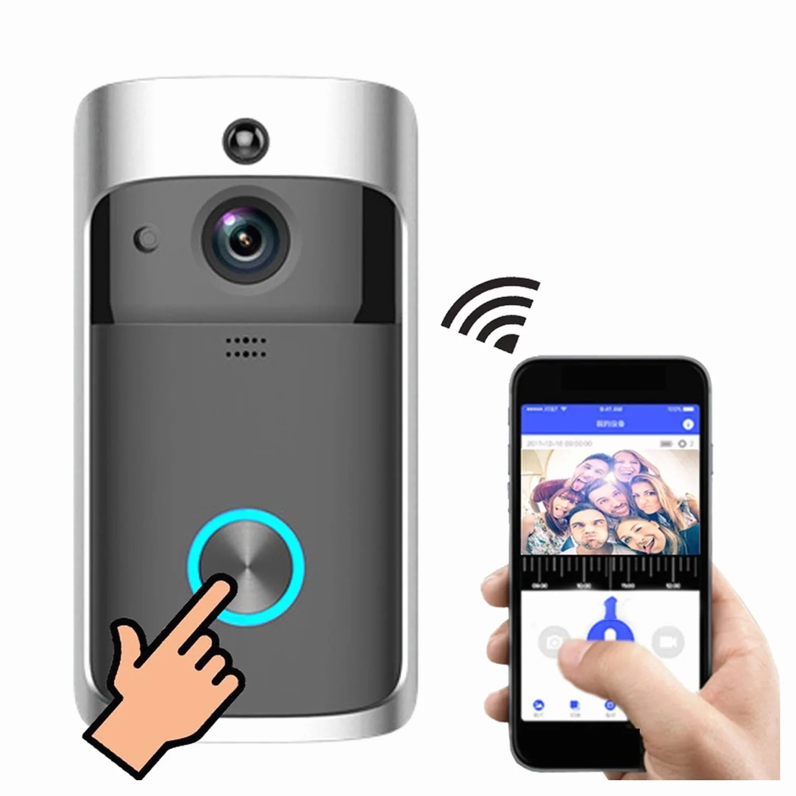 Videocamera per Campanello, Wireless Smart Campanello Visione notturna 1080P Videocitofono vocale Campanello PIR Rilevazione movimento Telecamera for telefono porta di sicurezza ,Allarme Casa,Citofono