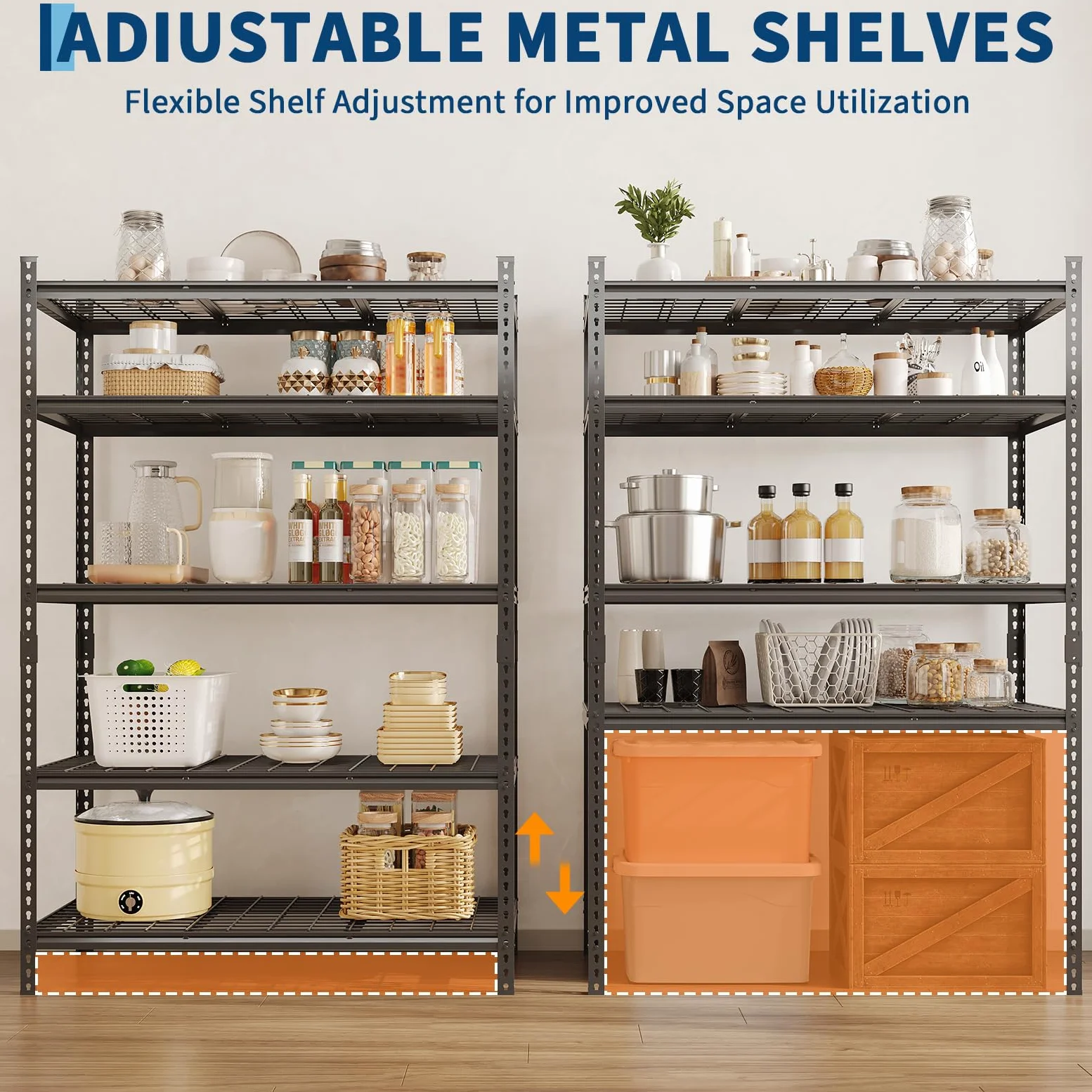 Scaffalatura per garage, 997,9 kg, regolabile, in metallo, resistente, a 5 ripiani, per garage, cucina, dispensa, magazzino, cantina, 91,4 x 40,6 x 182,9 cm (larghezza x profondità x altezza