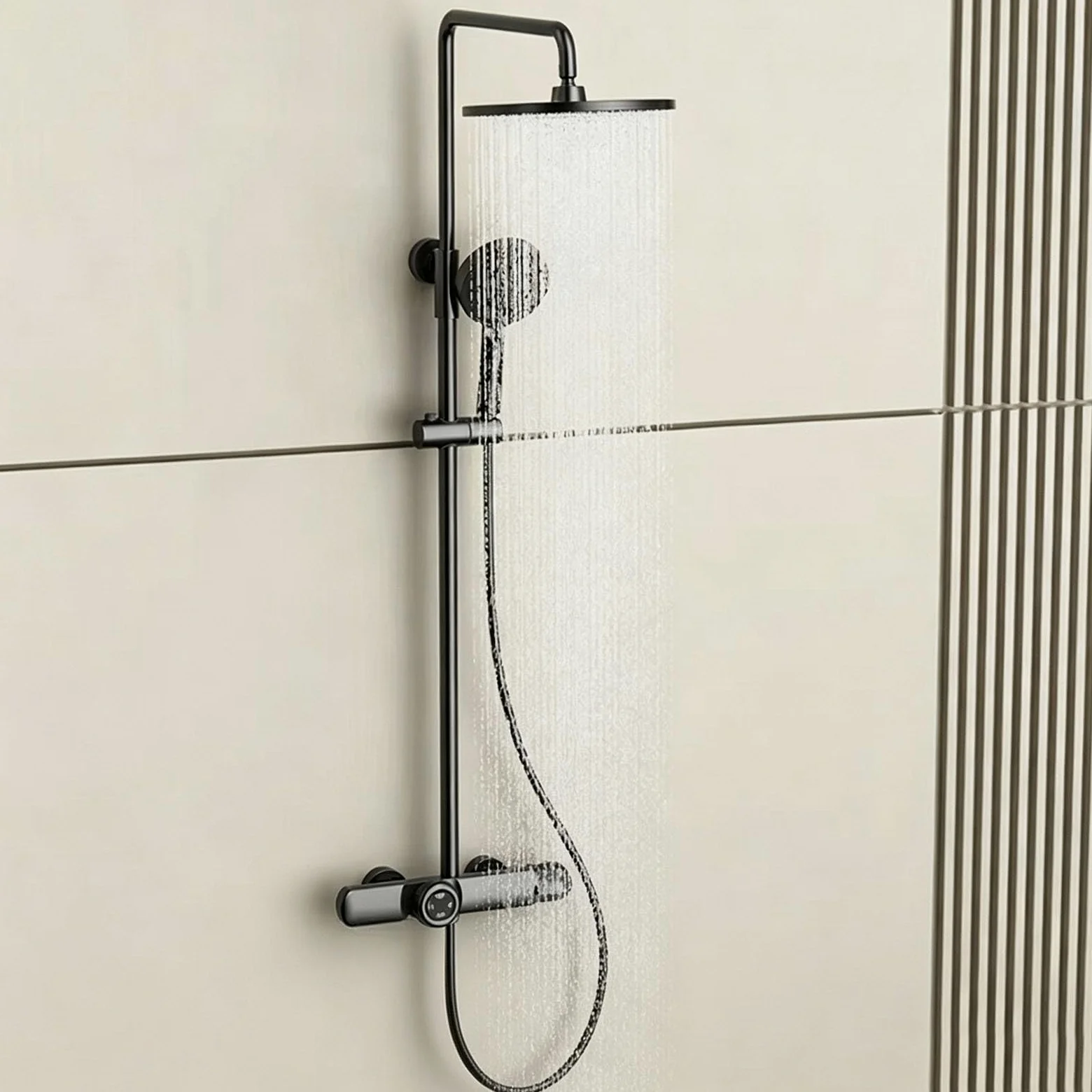 Doccia Bagno Completa con Miscelatore Grigio Canna di Fucile | Soffione Doccia Rotondo Regolabile Asta Doccia Regolabile in Altezza, Maniglia Singola