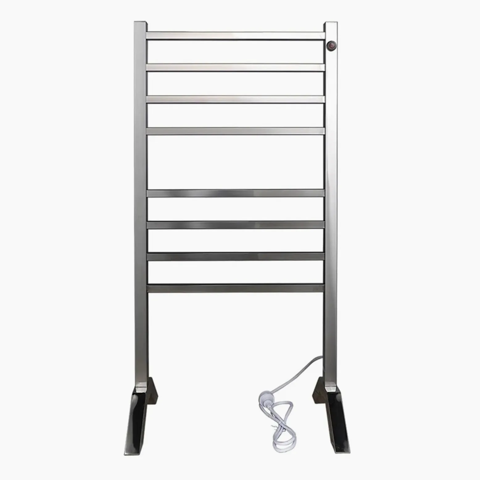 Portasciugamani elettrico da terra in acciaio inox 304 | Ripiano asciugatura asciugamani da bagno, acciaio lucidato(WHITE,110V)