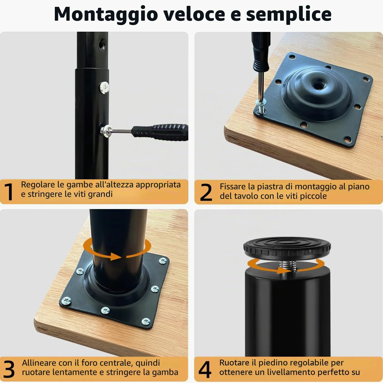 QLLY Gamba da tavolo regolabile in metallo, 60-100 cm, gamba per l'home office, set di gambe per mobili (1, nero)
