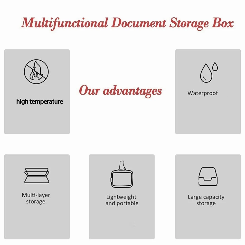 Borsa portadocumenti ignifuga,documento sicuro a prova di fuoco impermeabile, sacchetto di organizzatore di file, denaro,grande spazio di archiviazione di grande livello e blocco della password