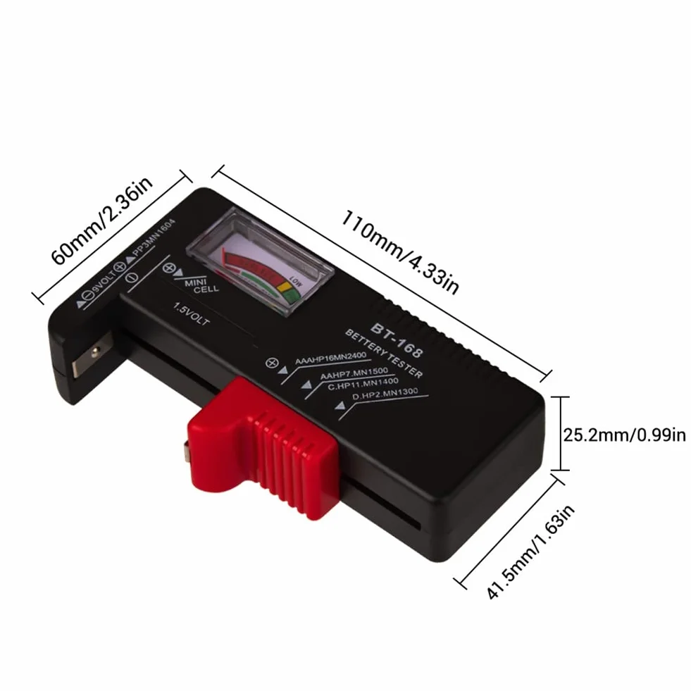 BT-168 AA/AAA/C/D/9V/1,5 V Batterie Batteria a bottone universale Misuratore codificato a colori Indicare Volt Tester Checker BT168