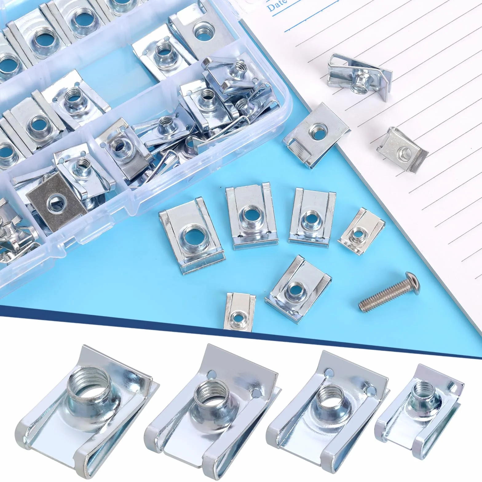 Glarks Set di 60 dadi a clip M4 M5 M6 M8 a U in acciaio al carbonio per motore