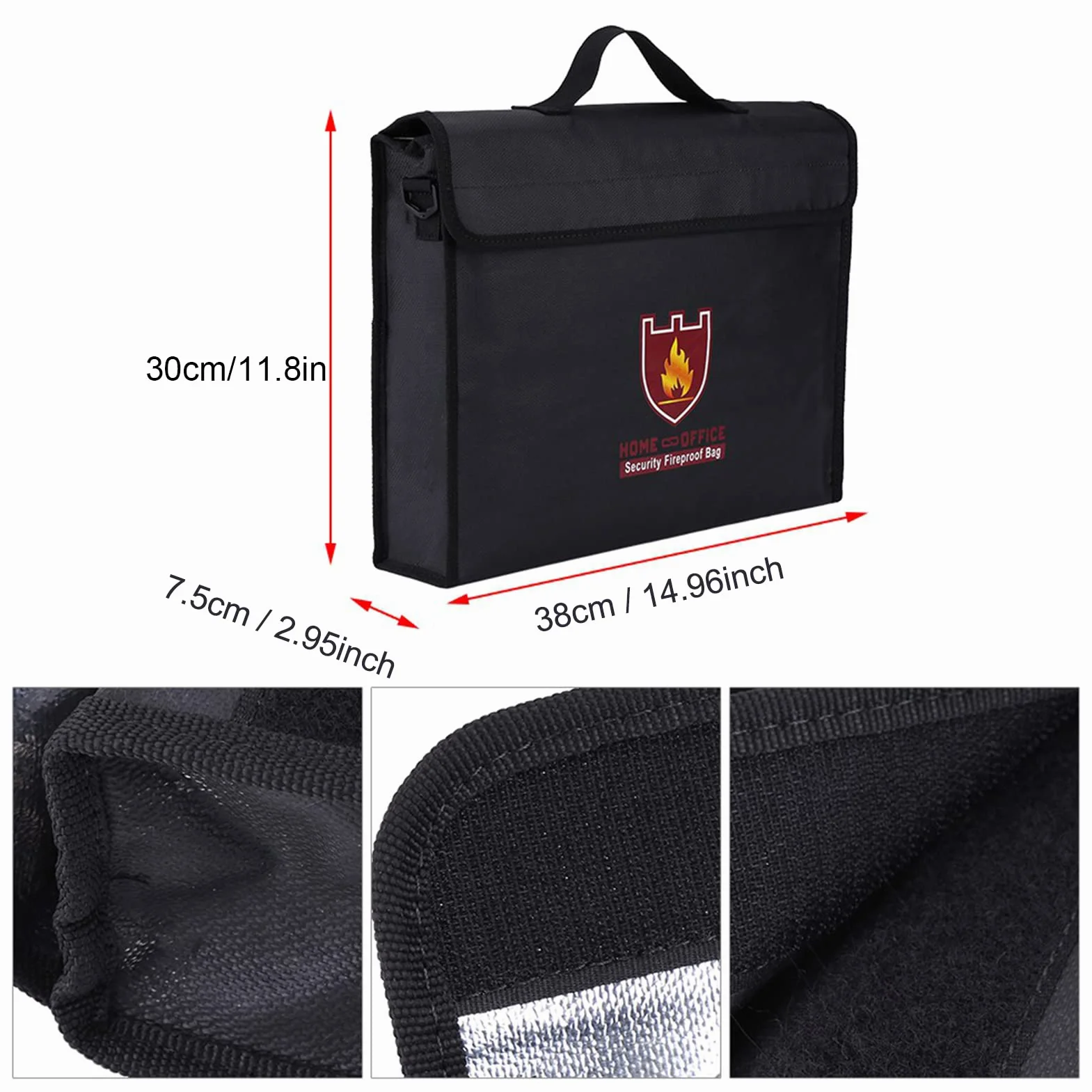 Borsa ignifuga con doppio rivestimento in alluminio e tessuto di vetro per batterie Lipo, documenti e denaro (38 * 28 * 7,5 CM)
