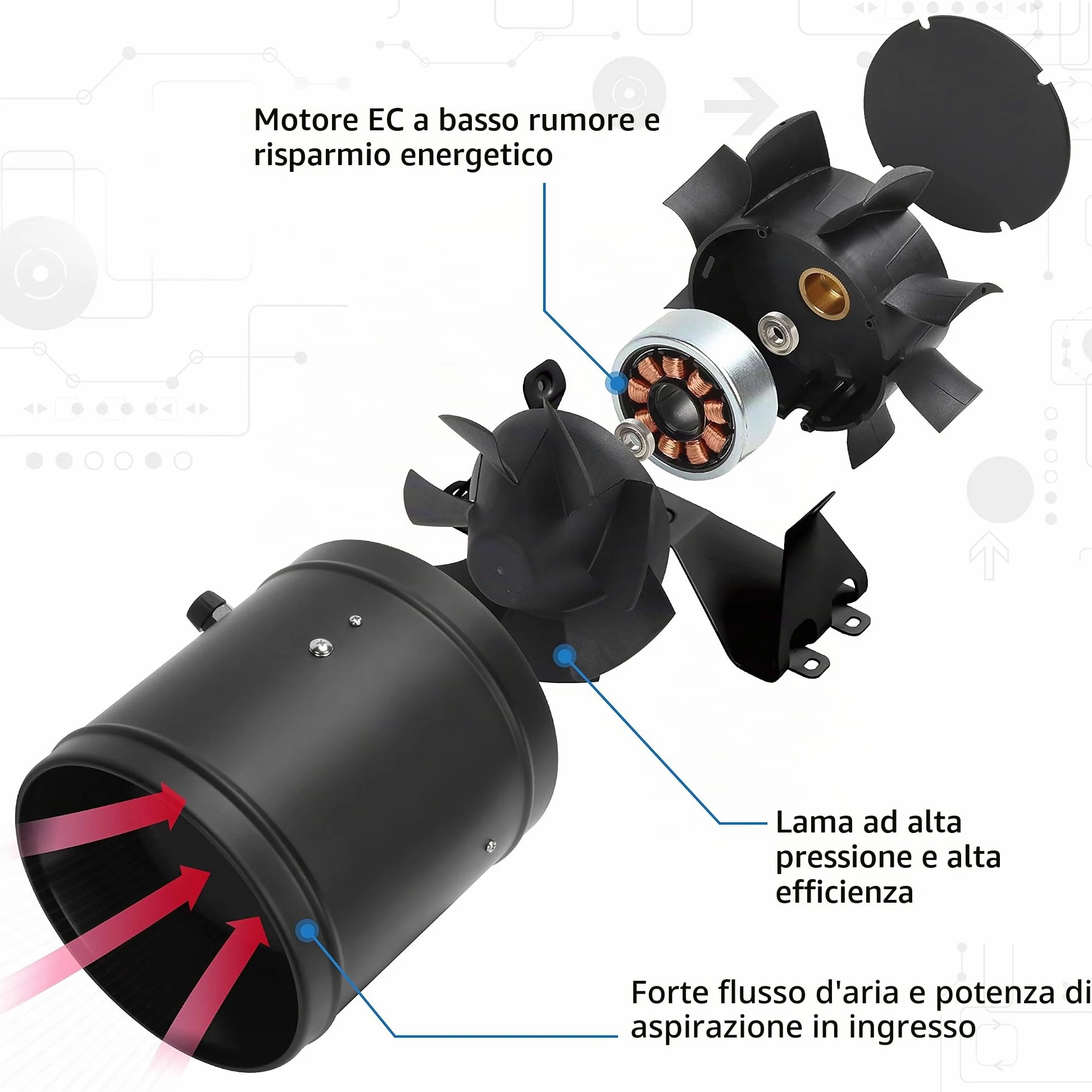 Ventola Aspirazione 150mm regolabile, Ventilatore del Condotto, Massimo Estrazione 594m³/h Ventola di Aspirazione, Estrattore aria in linea con controllore di velocità variabile