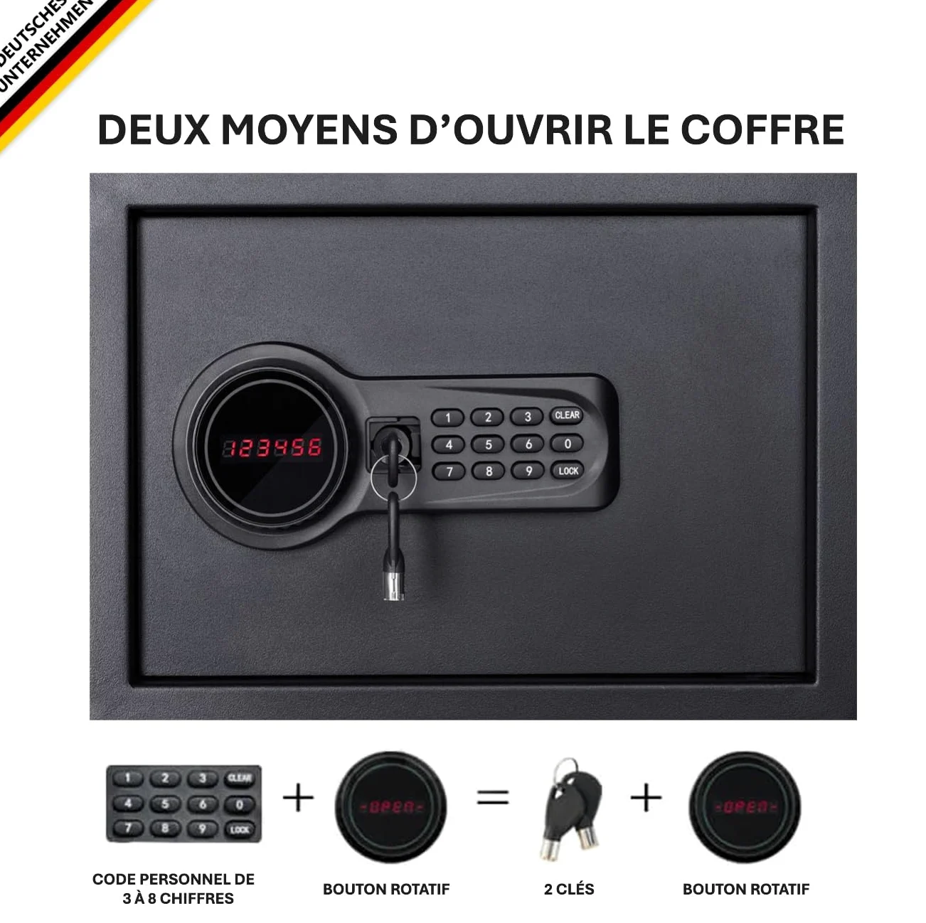 KARAT Cassaforte in acciaio legato da parete o da terra - Serratura a combinazione elettronica - con chiavistelli di bloccaggio, 2 chiavi di emergenza, display LED (Ekati 30 x 38 x 30 cm, antracite