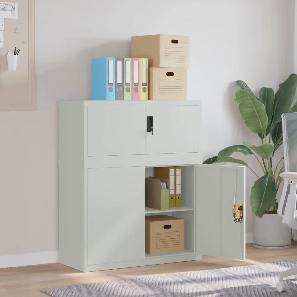 SYDE Raccoglitore in acciaio grigio chiaro, 90 x 40 x 110 cm | Con serratura, ripiano regolabile, verniciato a polvere, fissaggio a parete incluso