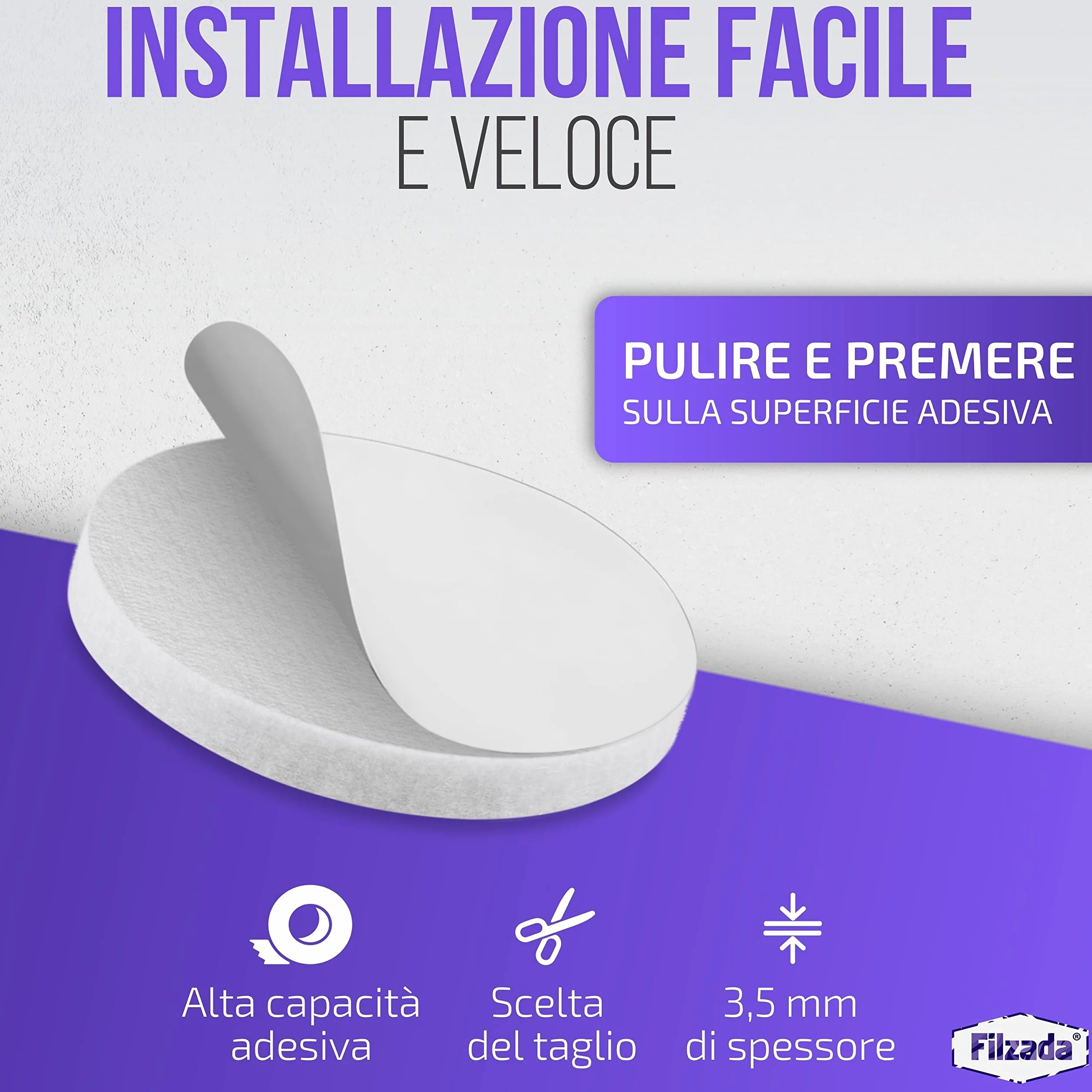 Filzada® 64x Feltrini autoadesivi Ø 20 mm Bianco Feltro professionale per mobili