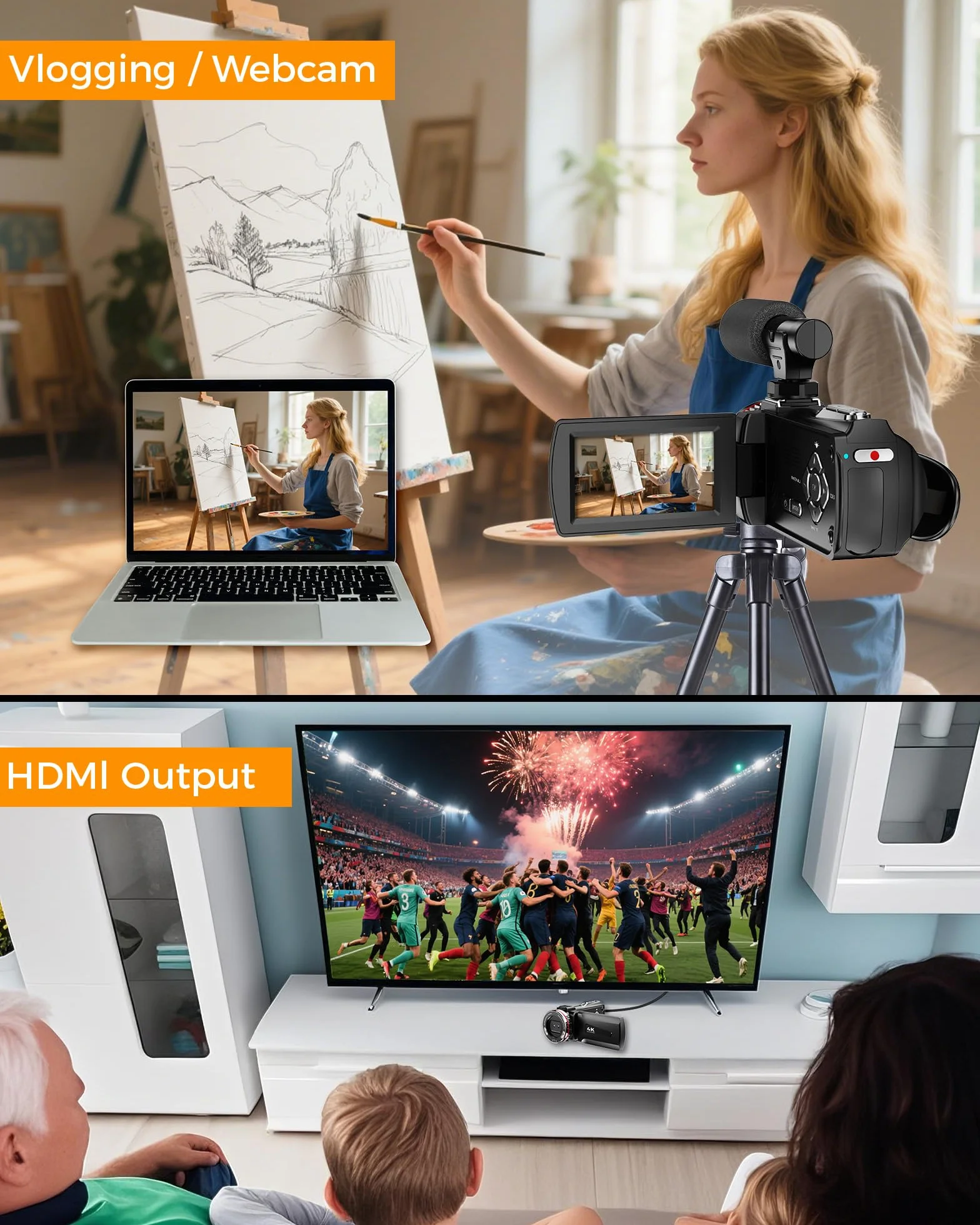 Videocamera 4K 48MP Camcorder per YouTube, 21X Zoom Digitale Videocamere, Schermo Rotante 270° 3" Vlog Camera, Video Camera con Scheda TF da 32 GB, Cavo HDMI, Mic, Telecomando, 2 Batterie