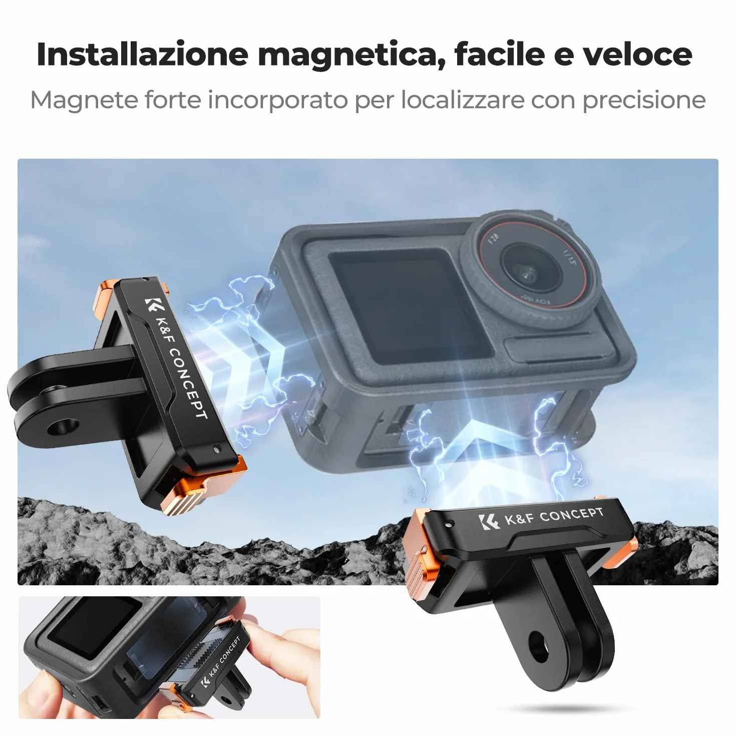 K&F Concept 2 Pack Magnetic Quick Release Adapter Mount per DJI Osmo 360/Action 5 Pro, Staffa di Base di Estensione con 1/4" Adapter Mount/Quick-Release Buckle per DJI Osmo Action 4/Action 3 Accessori