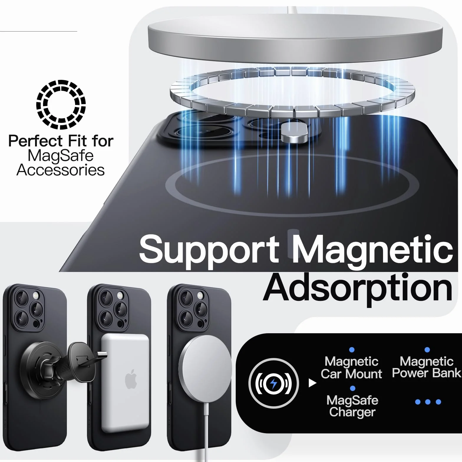 JETech Cover Magnetica Slim per iPhone 16 Pro Max 6,9 Pollici Compatibile con MagSafe, Protezione Completa Lenti della Fotocamera, Custodia Ultra Sottile Leggera Finitura Opaca (Nero)