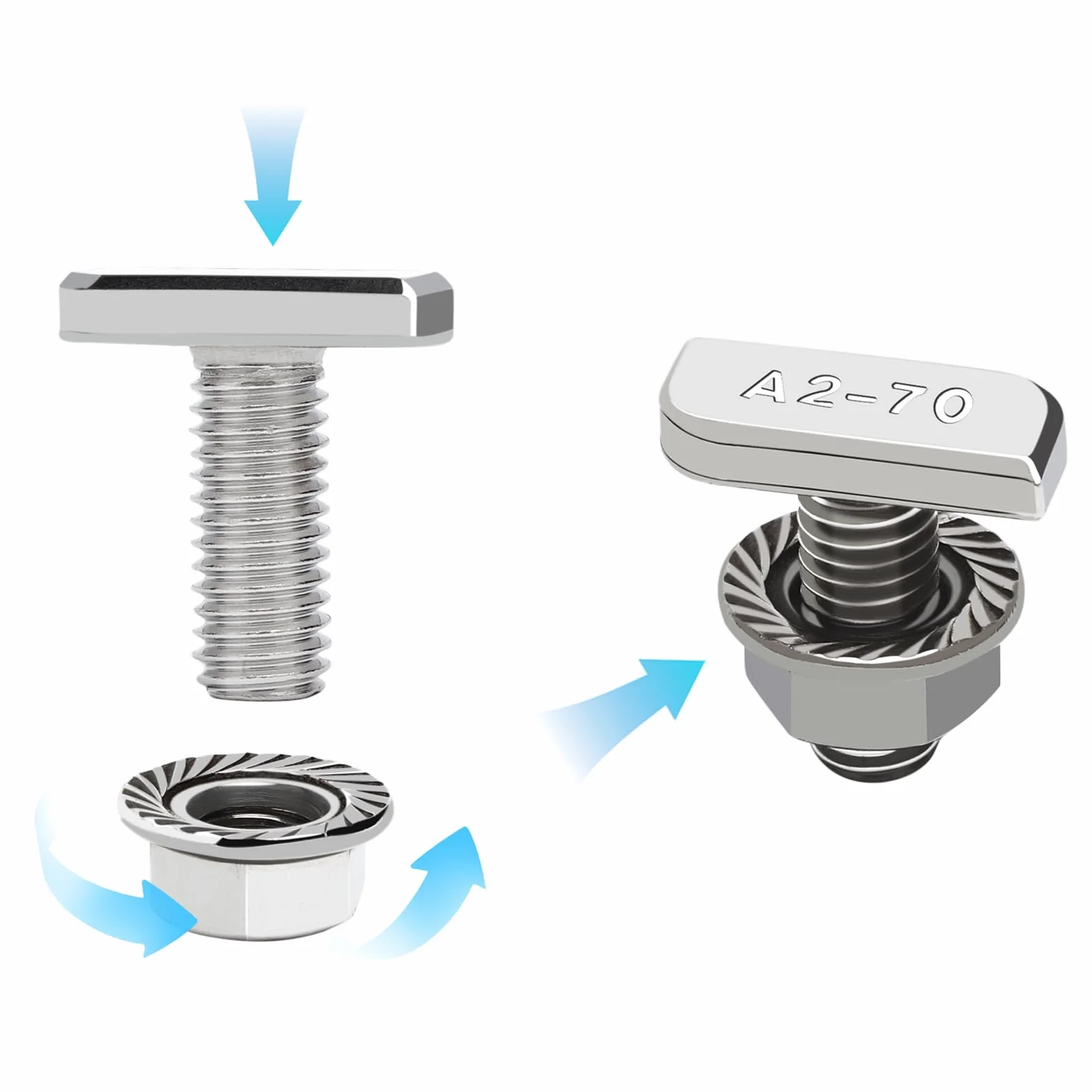 Viti a Testa Martello M8x20 Acciaio Inossidabile con Dadi Dentati M8 Set per Guide di Montaggio