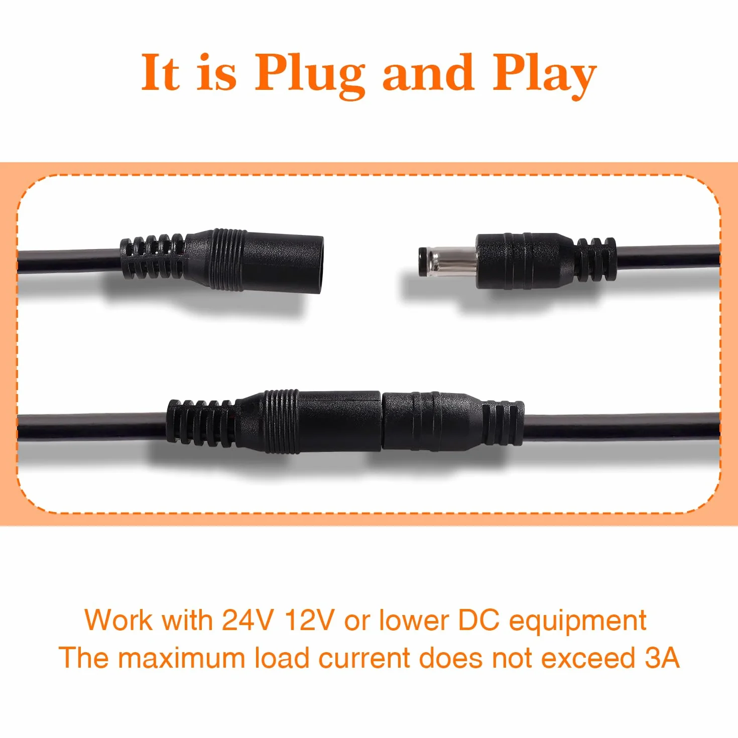 2 Pezzi 2m 5.5x2.1 mm 24V 12V Cavi di Prolunga per Alimentazione DC, DC Cavo Estensione Maschio a Femmina 22AWG, per Telecamera Sicurezza CCTV, DVR, Nero