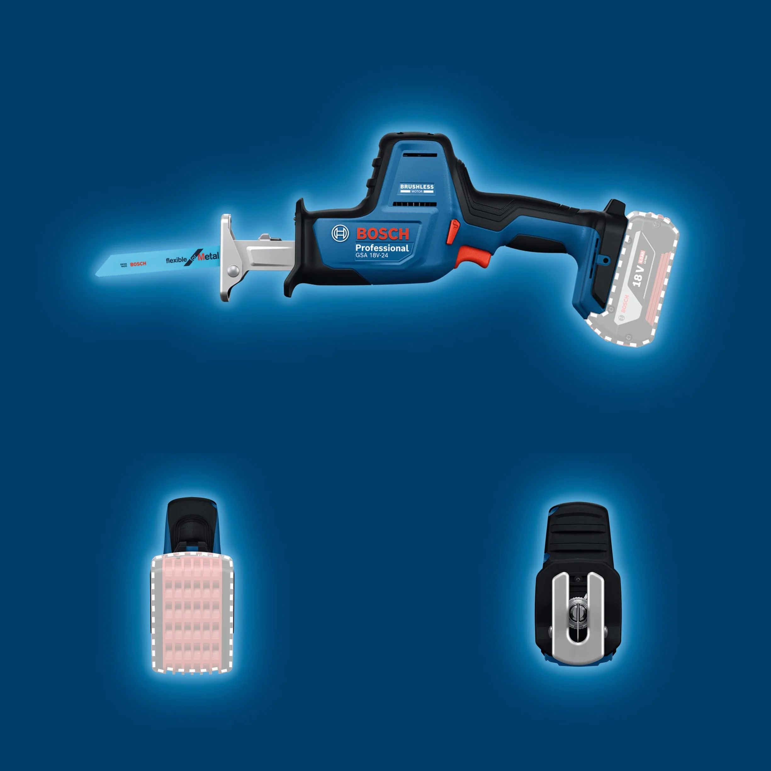 Bosch Professional 18V System Sega universale a batteria GSA 18V-24 (incl. S922EF, S2345X, kit di aggancio su scala, L-BOXX senza batteria/caricabatteria)