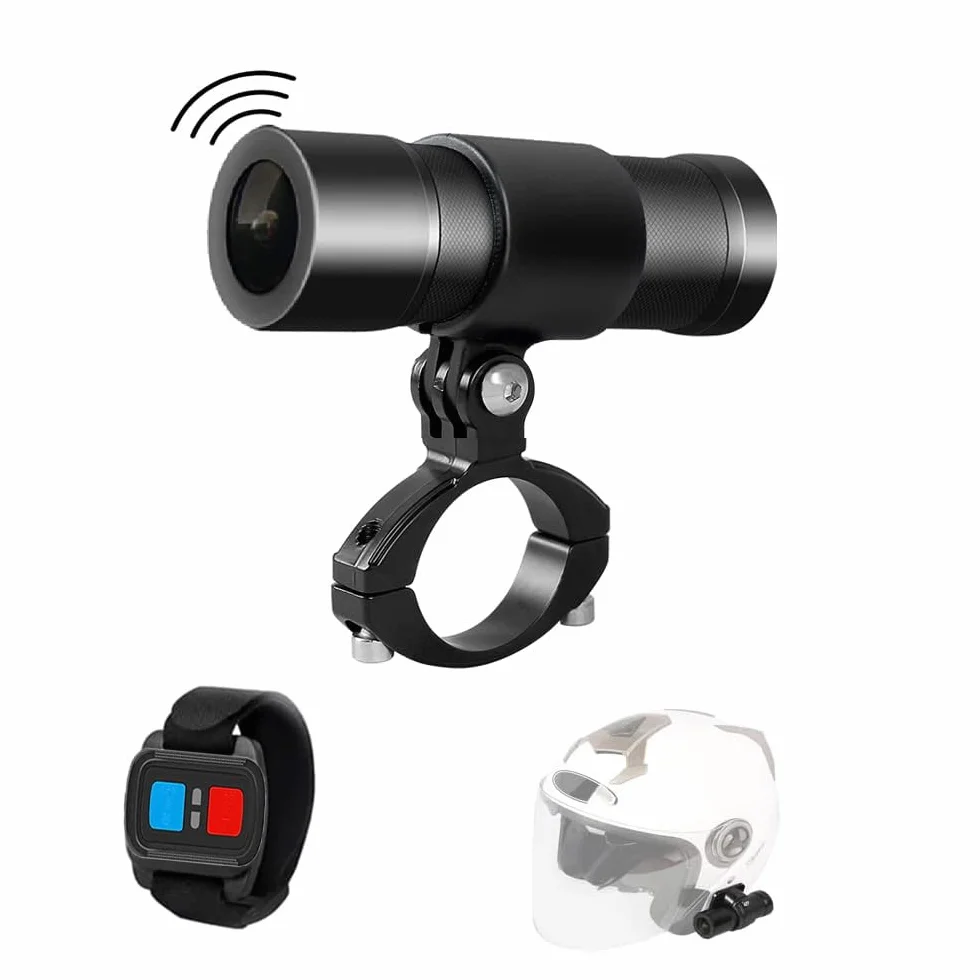 Telecamera per casco VSYSTO WiFi, Risoluzione ultra alta 2K, Angolo ampio di 170°, Impermeabile, Telecomando wireless, Sensore G, Registrazione in loop, Action camera per moto, sport e sci