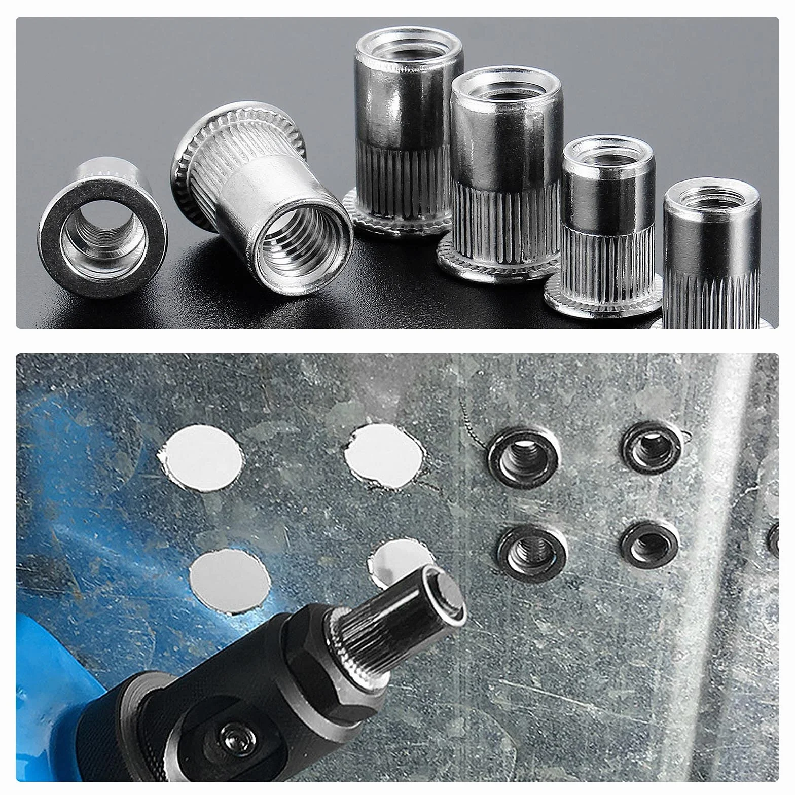 Gueenky 100 PZ Dadi Rivetti Filettati in Acciaio Inox M6 M8, Assortimento Inserti Filettati Mobili in Legno