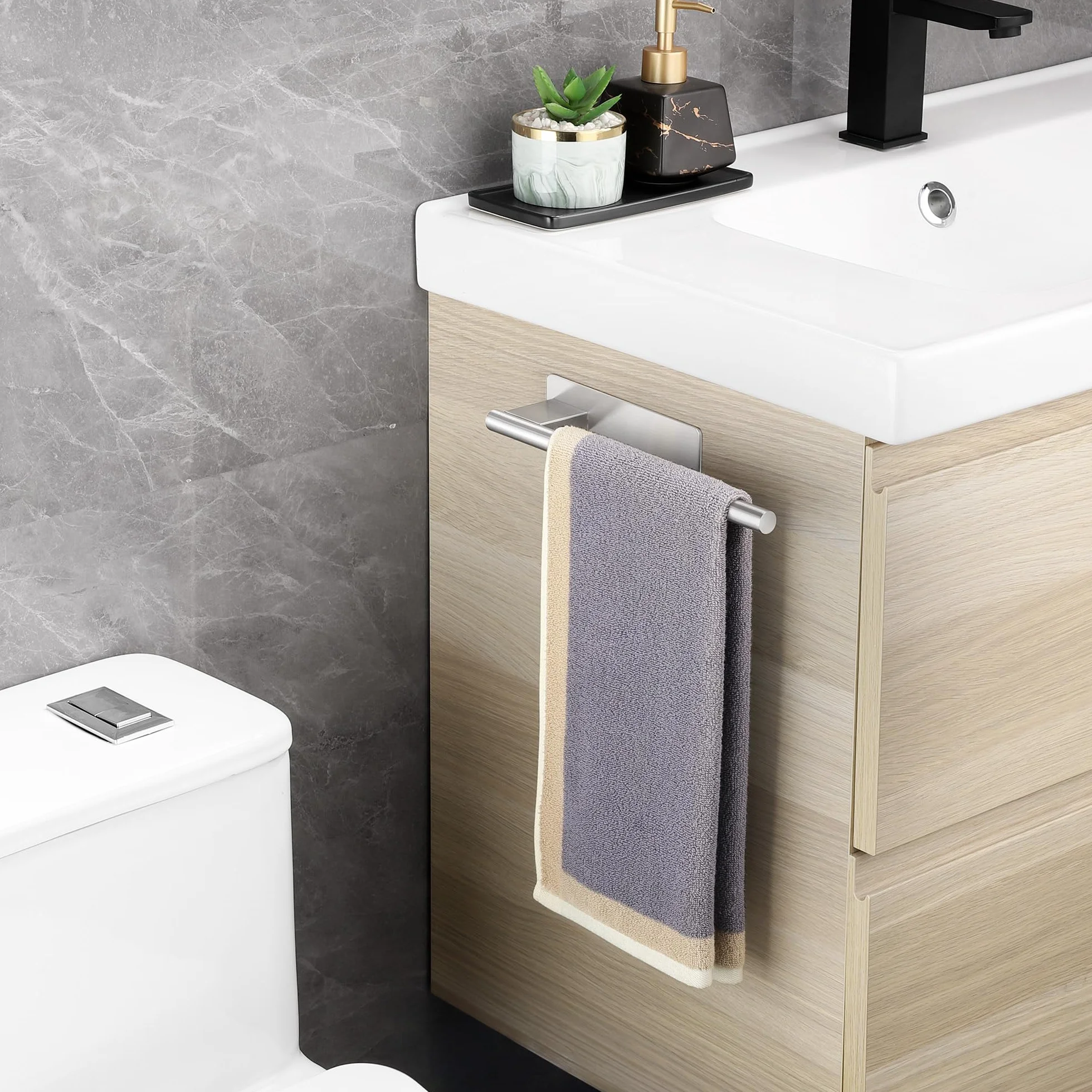 Porta Asciugamani Bagno Adesivo Acciaio Inossidabile 304 28CM Argento