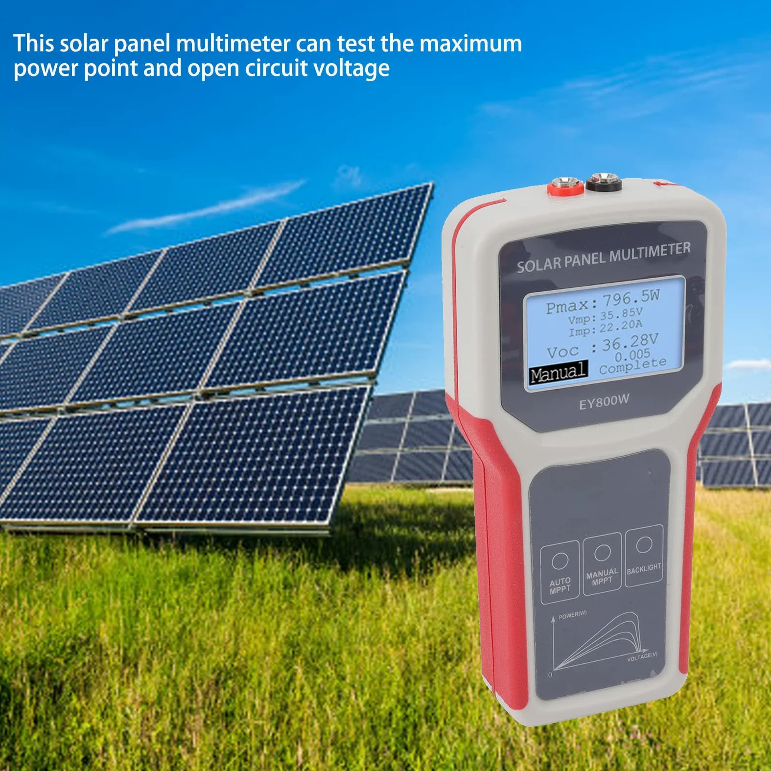 Tester multimetro per pannelli solari, rilevatore MPPT per il monitoraggio della tensione e dell'alimentazione, materiale ABS di alta qualità, display LCD con protezione