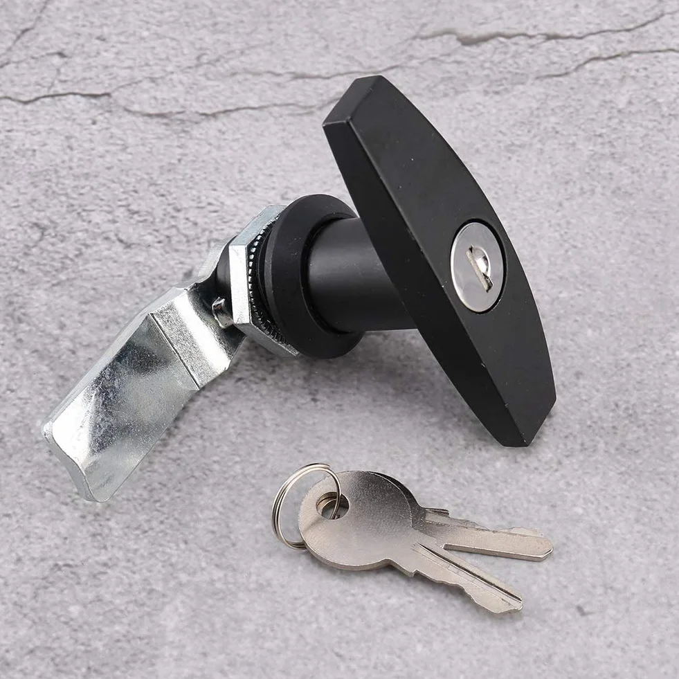 Kit serratura con maniglia a T per porta del capannone Fissaggio posteriore con maniglia a T Cassetta degli attrezzi Serratura per porta del garage con chiavi per tettuccio (nero)