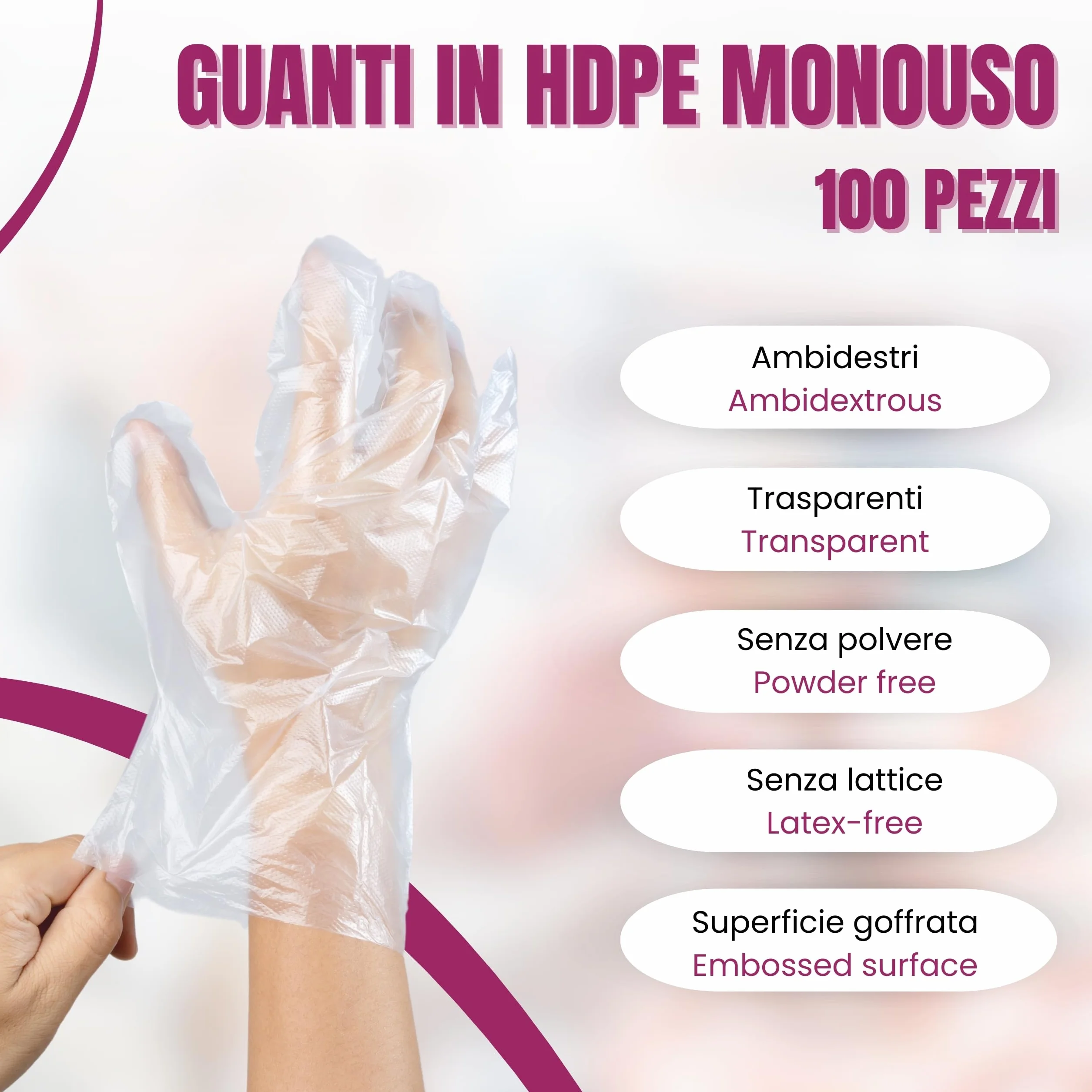 Bottari Guanti Monouso in HDPE Senza Polvere Resistenti per Pulizia