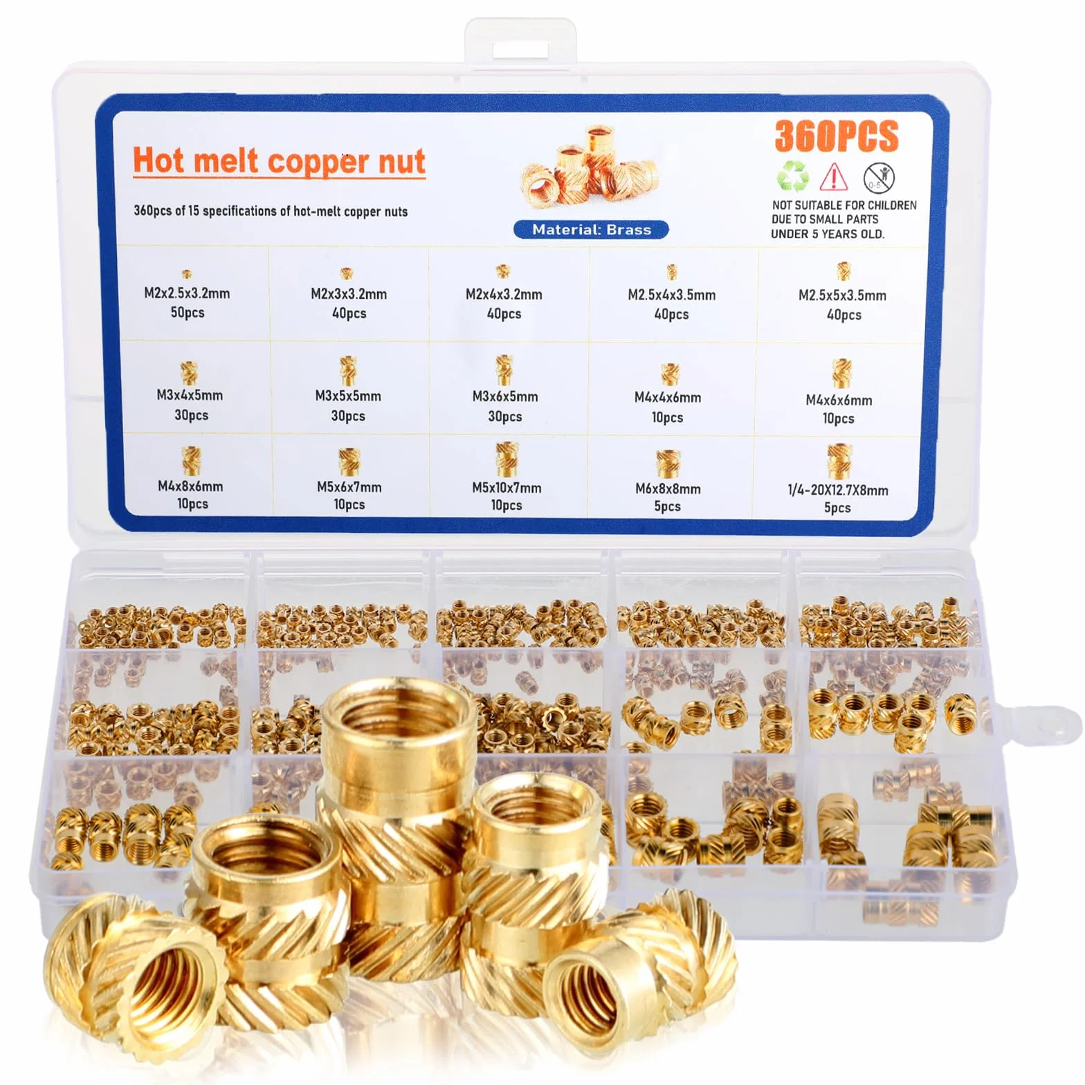 Einschmelzgewinde Einpressmuttern per Stampa 3D – Set da 360 Pezzi Inserti Filettati in Ottone M2.5/M3/M4/M5/M6 – Per Elettronica, Auto, Costruzione di Dispositivi