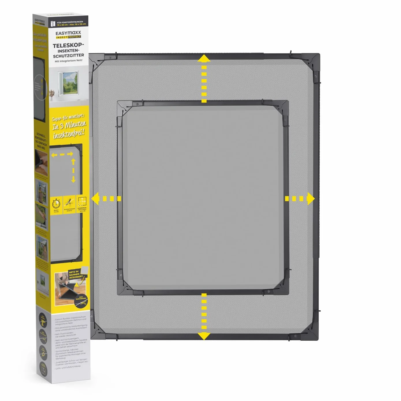 EASYmaxx Insect Protect Zanzariera telescopica Rete Anti-Insetti Antracite 1 Szt.