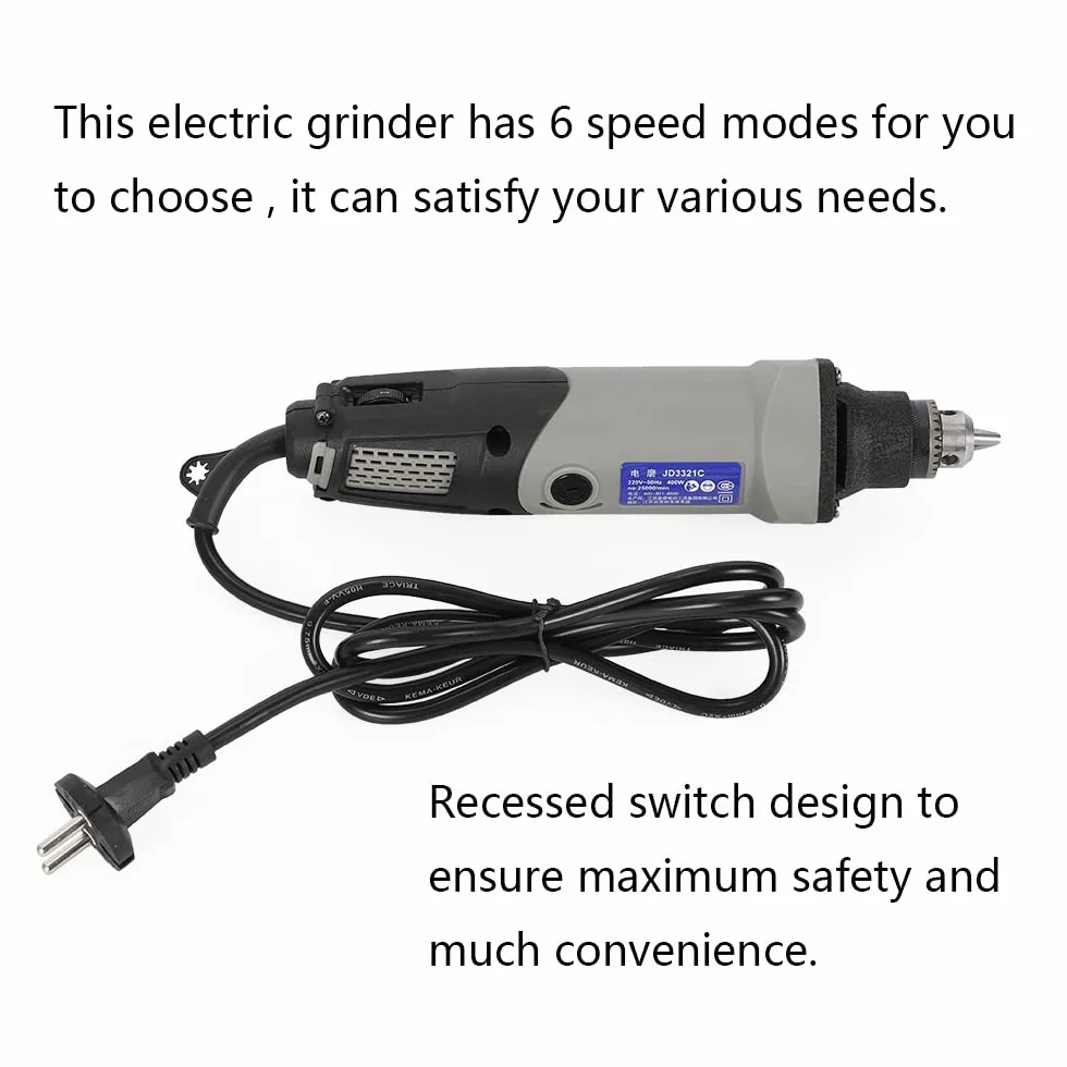 Levigatrice diritta elettrica 400W a 6 velocità, 5000-28000 giri/min, rettificatrice per intagliare, tagliare, lucidare