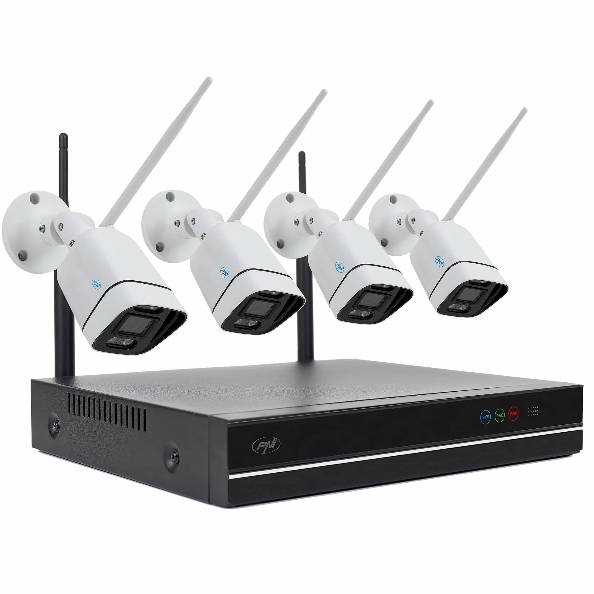PNI House WiFi660 Kit di videosorveglianza NVR 8 canali e 4 telecamere wireless da esterno 3MP, P2P, IP66