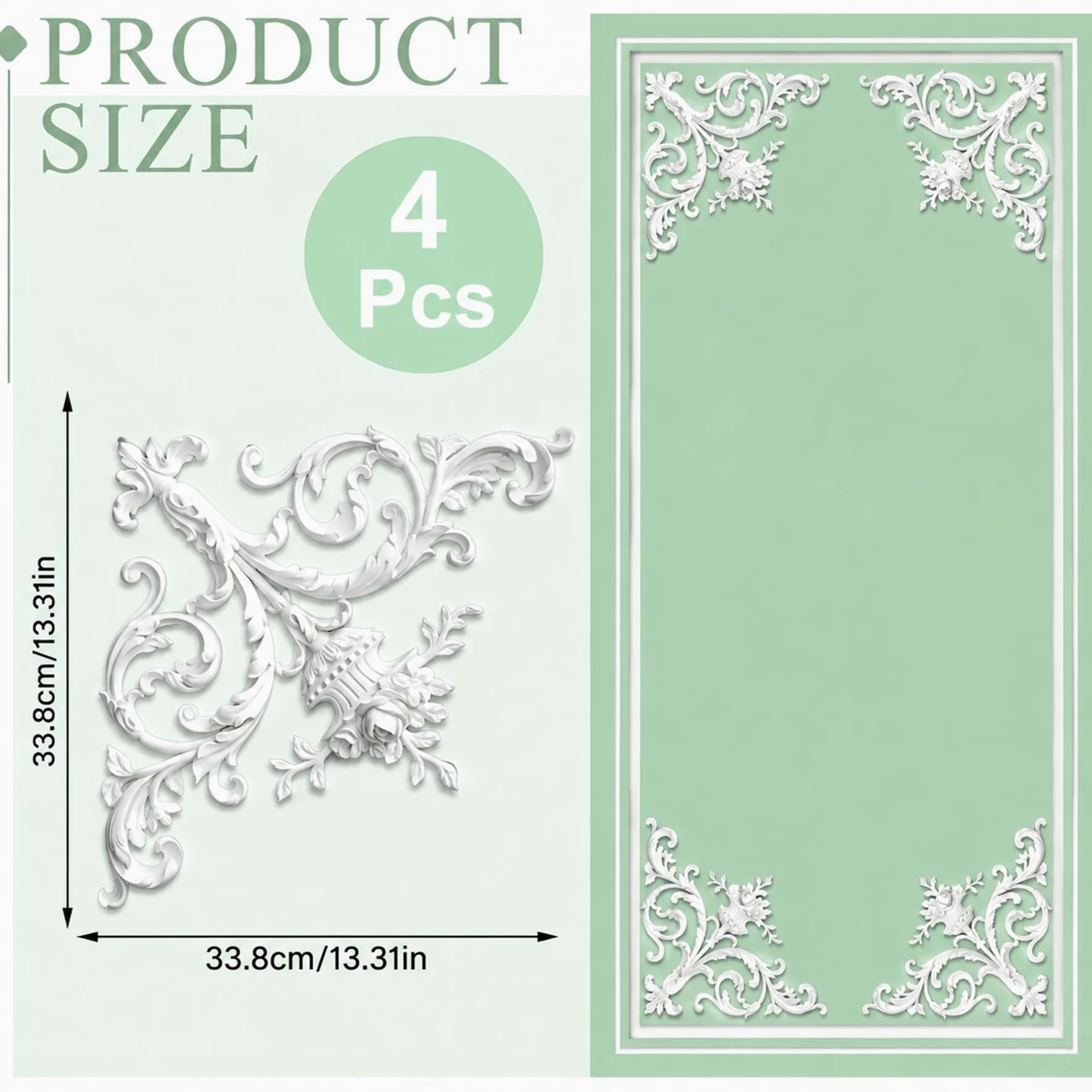 4 PCS Angolari Decorativi per Pareti E Soffitti in PU Modanature Angolari 3D con Decorazioni Floreali Profili Decorativi Verniciabili per Cornici E Angoli Elegante Finitura