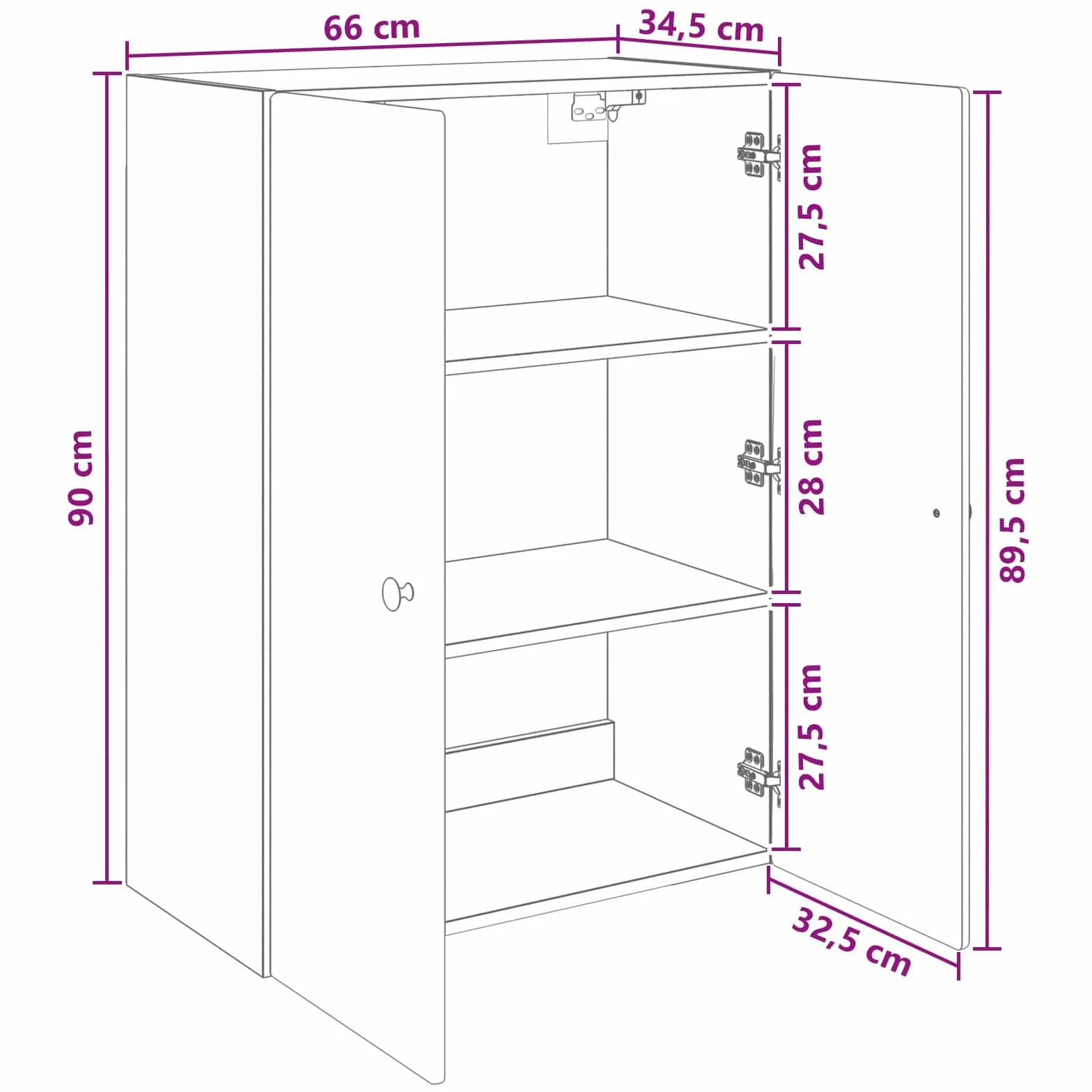 Armadio portaoggetti da parete in rovere affumicato, 66 x 34,5 x 90 cm, con 2 ante e 2 ripiani, chiudibile, per ufficio, garage, cantina