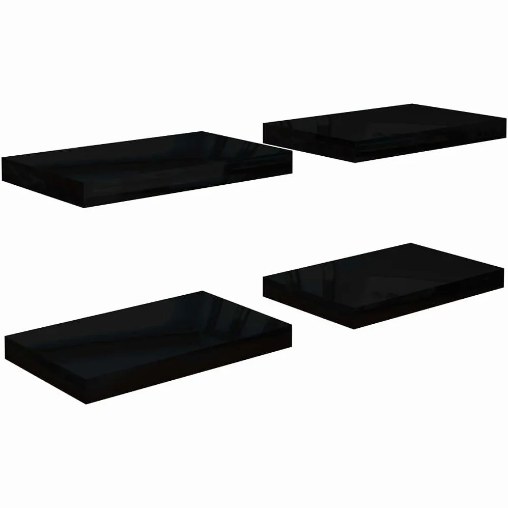 Scaffalature, mensole da parete e sporgenze, 4 pezzi, nero lucido, 40 x 23 x 3,8 cm MDF