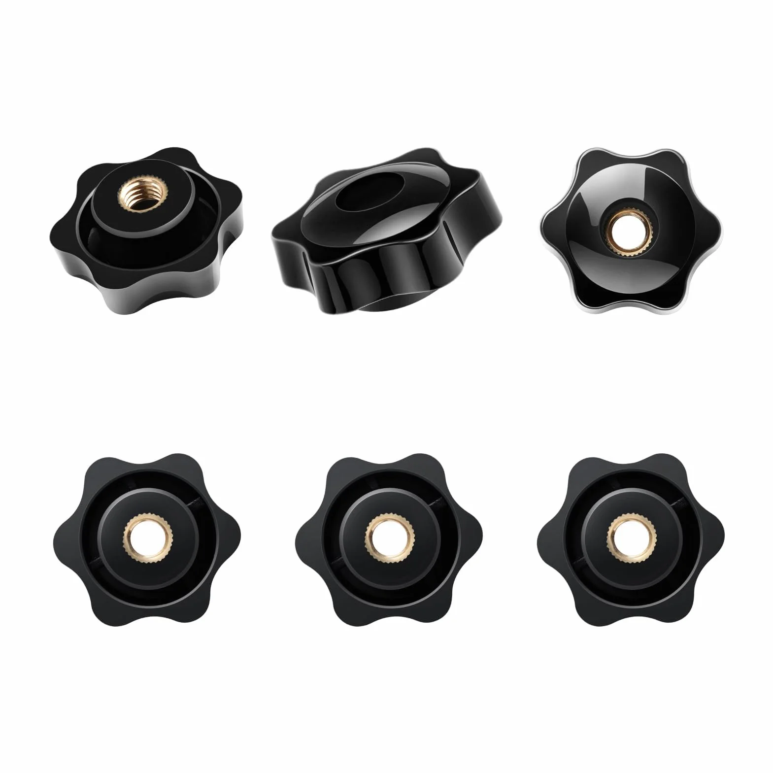 Manopole a Stella M8 38# 6pcs Dado a Stella Manopola passante a testa esagonale filettata femmina in plastica nera